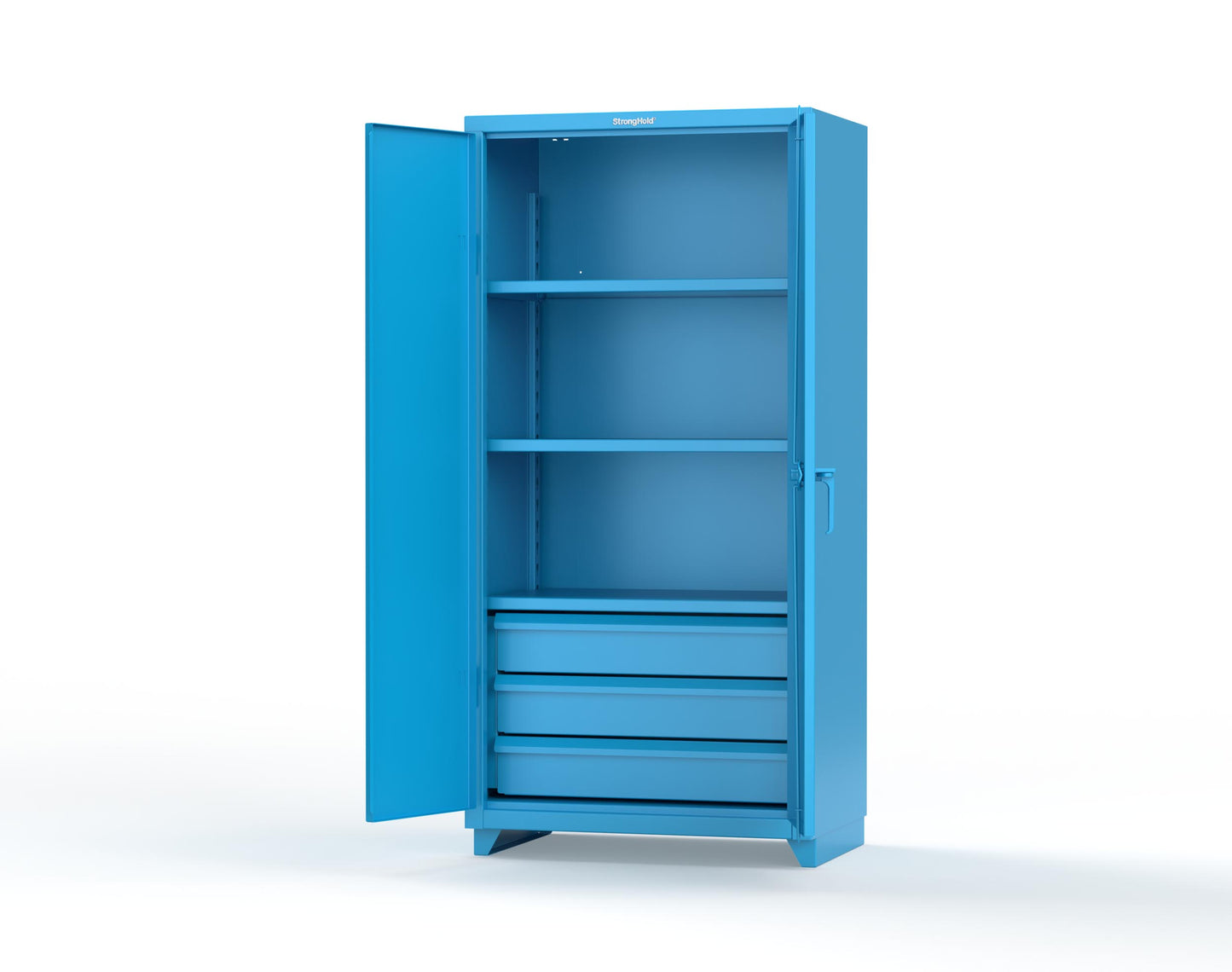 Extra Heavy Duty 14 GA Cabinet with 3 Drawers, 3 Shelves - 36 In. W x 24 In. D x 75 In. H - 36-243-3DB-L-5012