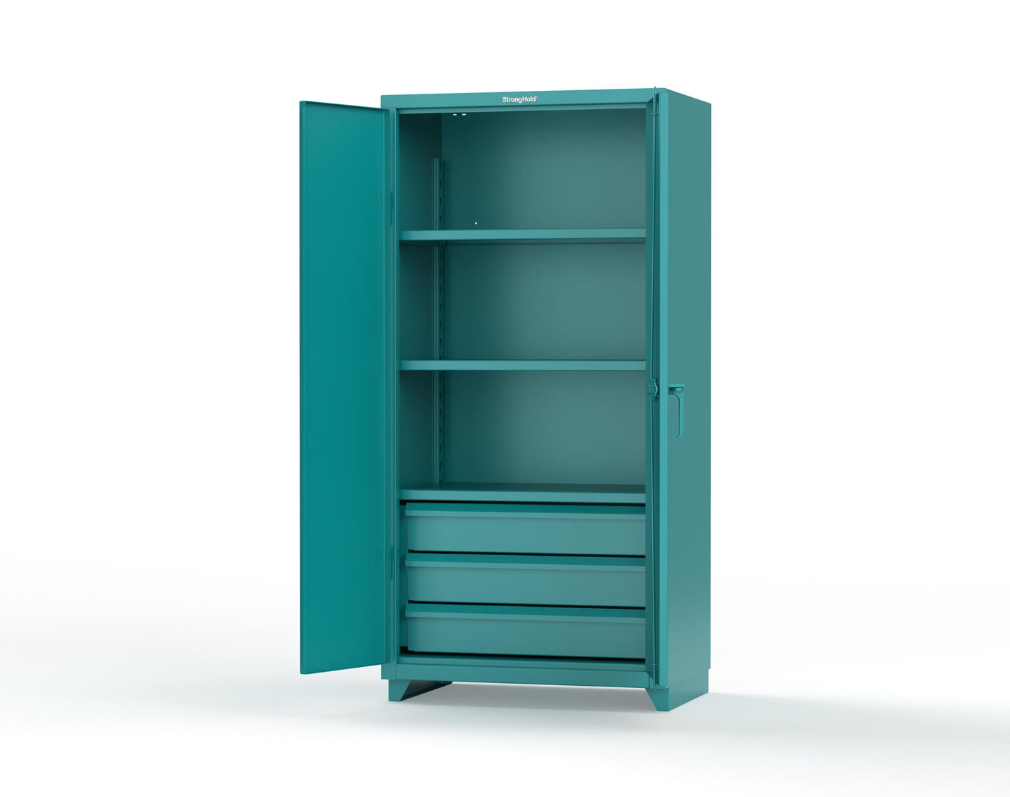 Extra Heavy Duty 14 GA Cabinet with 3 Drawers, 3 Shelves - 36 In. W x 24 In. D x 75 In. H - 36-243-3DB-L-5021