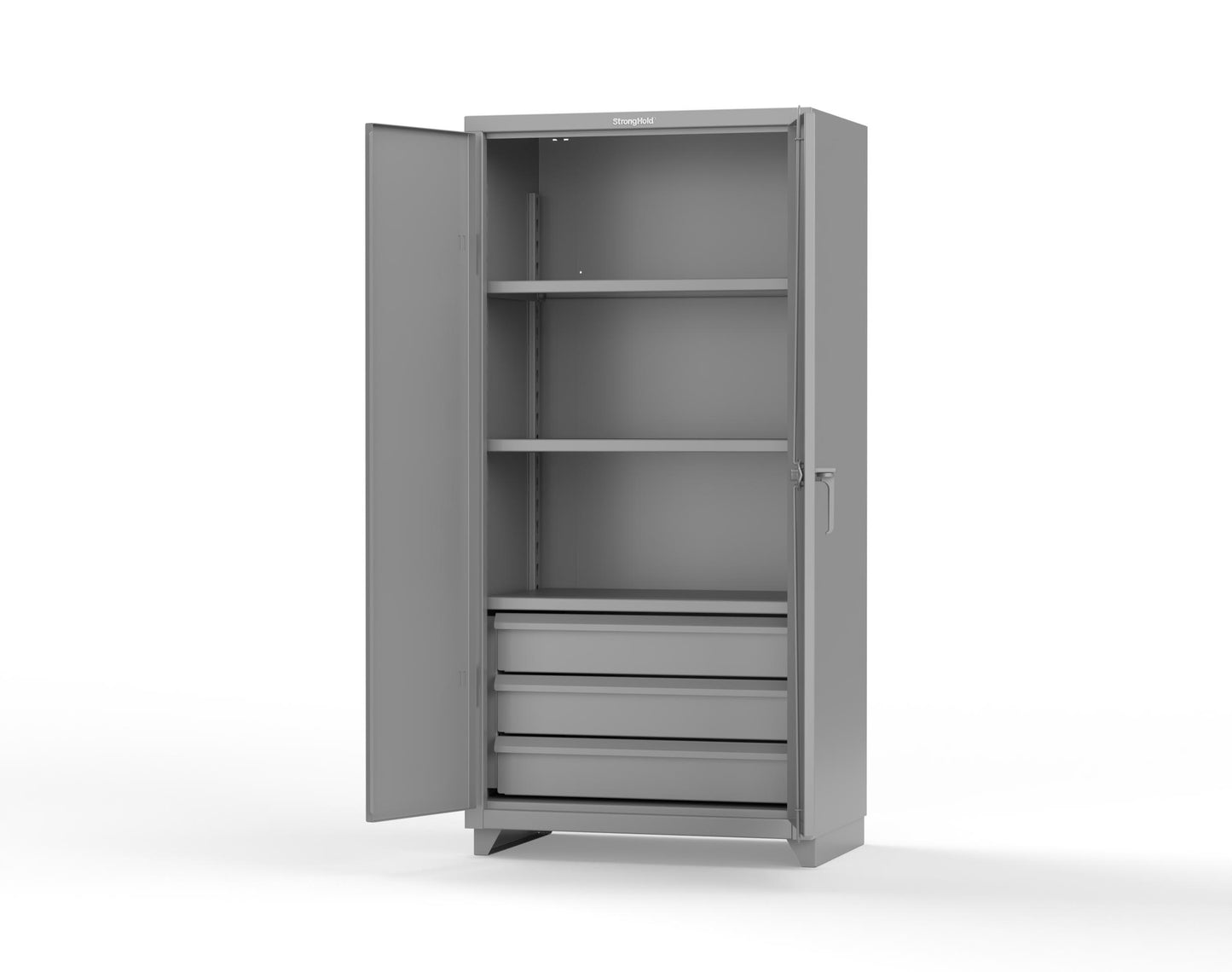 Extra Heavy Duty 14 GA Cabinet with 3 Drawers, 3 Shelves - 36 In. W x 24 In. D x 75 In. H - 36-243-3DB-L-7037