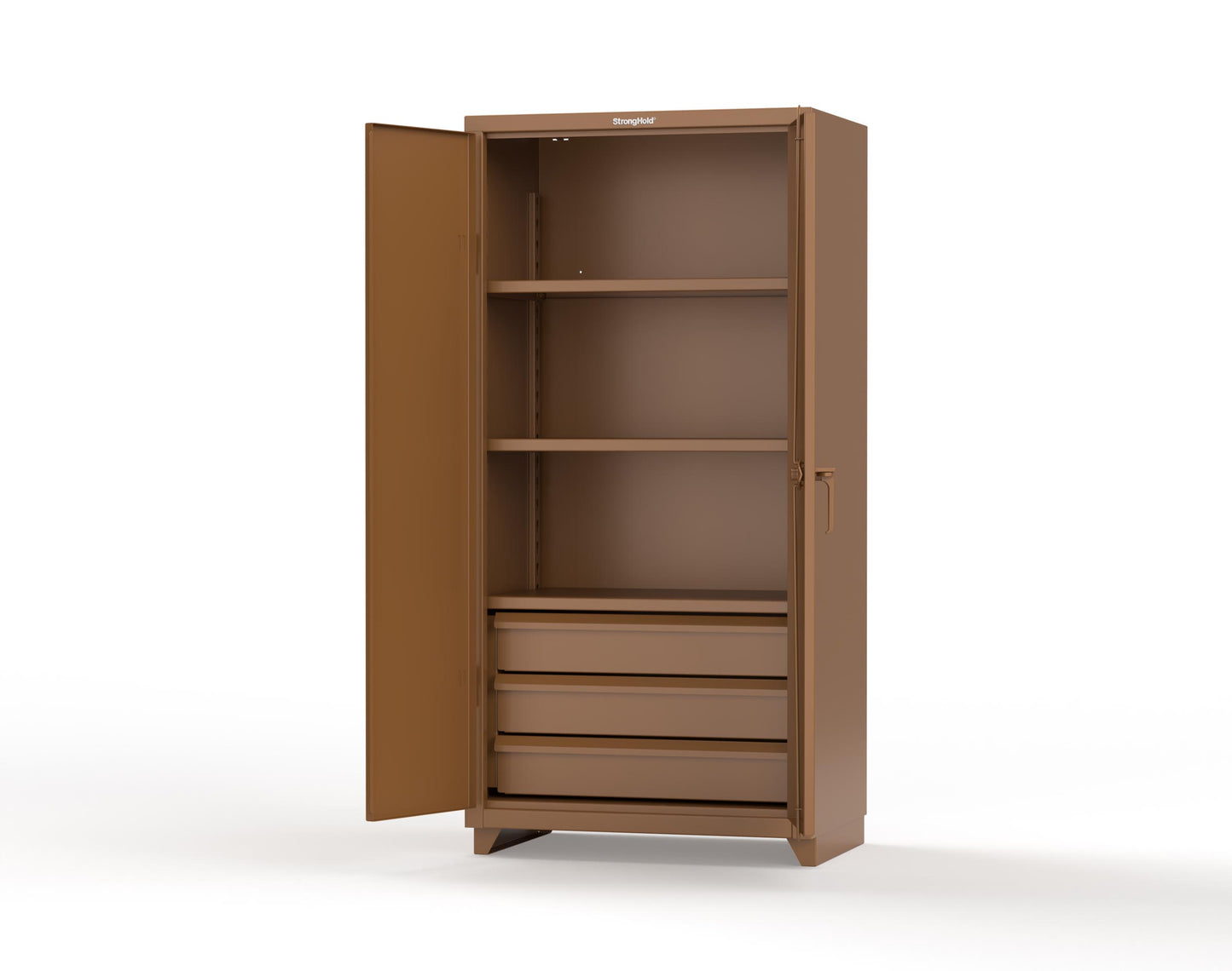 Extra Heavy Duty 14 GA Cabinet with 3 Drawers, 3 Shelves - 36 In. W x 24 In. D x 75 In. H - 36-243-3DB-L-8008