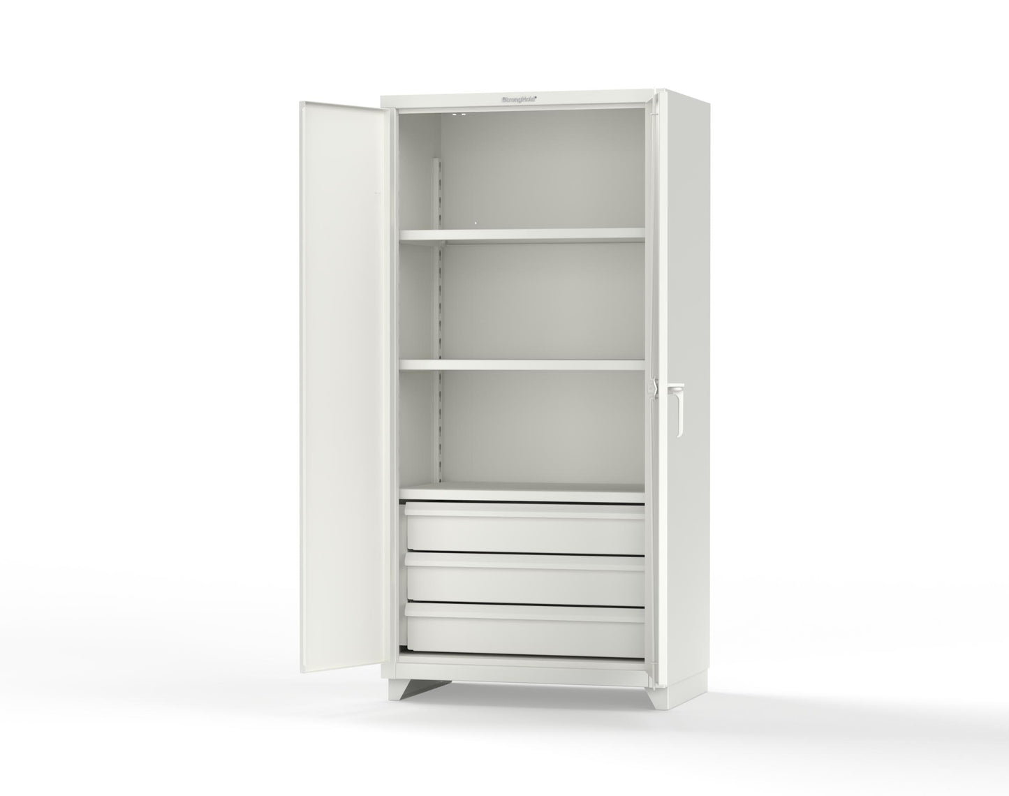 Extra Heavy Duty 14 GA Cabinet with 3 Drawers, 3 Shelves - 36 In. W x 24 In. D x 75 In. H - 36-243-3DB-L-9003