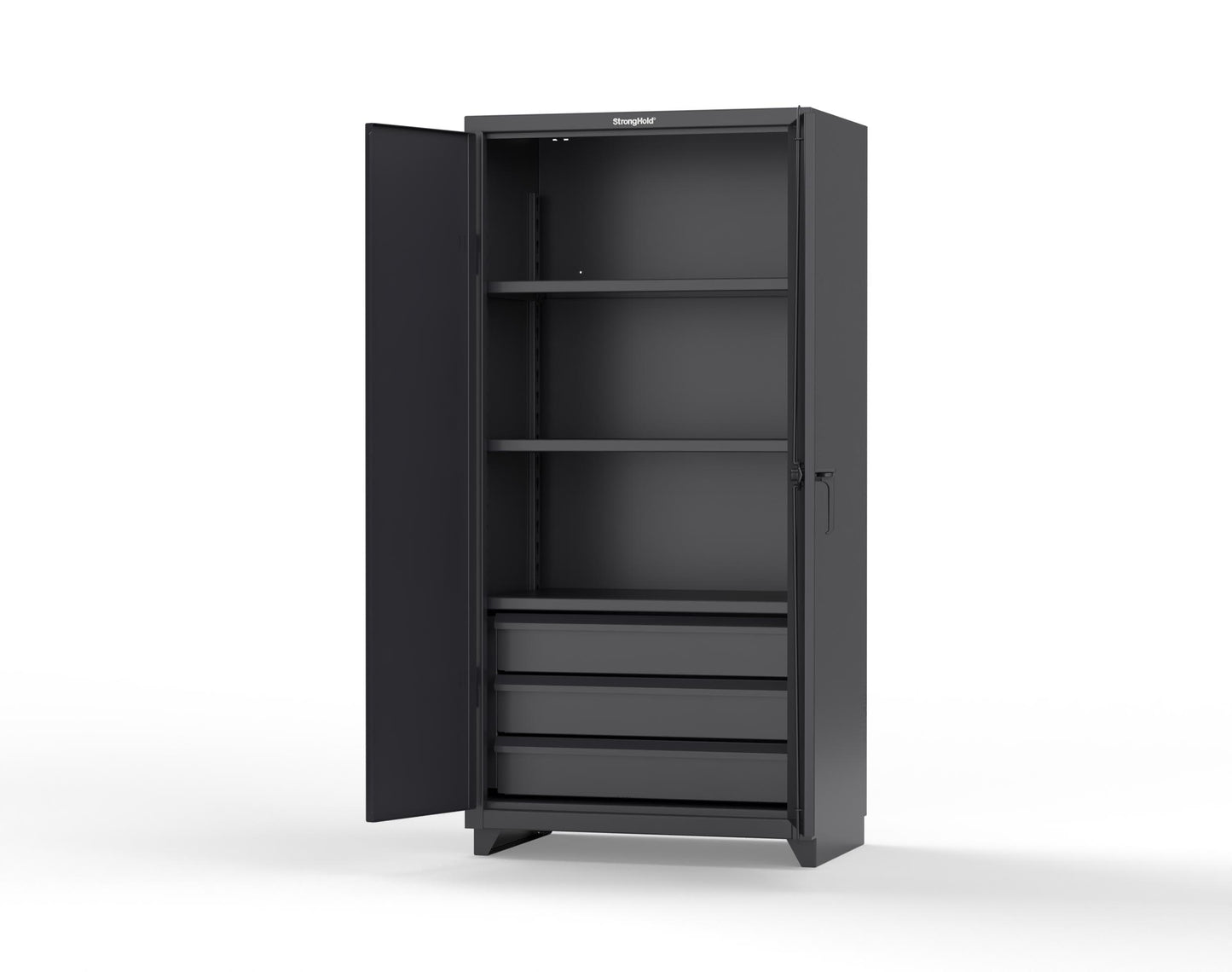 Extra Heavy Duty 14 GA Cabinet with 3 Drawers, 3 Shelves - 36 In. W x 24 In. D x 75 In. H - 36-243-3DB-L-9005