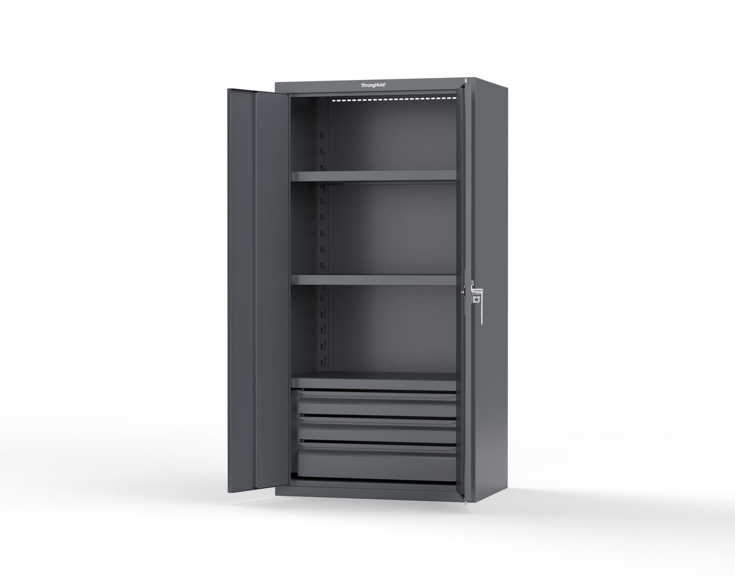 Heavy Duty 18 GA Cabinet with 3 Drawers and 3 Shelves - 36 in. W x 24 in. D x 72 in. H - 36-243-3DB-P-7024