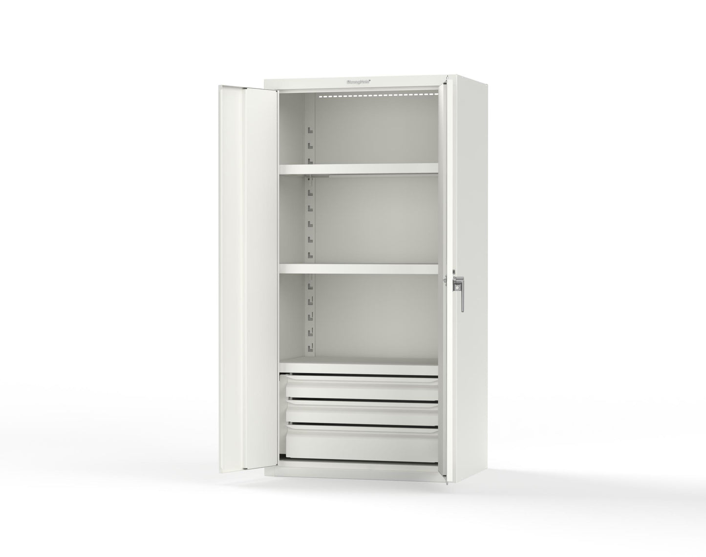 Heavy Duty 18 GA Cabinet with 3 Drawers and 3 Shelves - 36 in. W x 24 in. D x 72 in. H - 36-243-3DB-P-9003