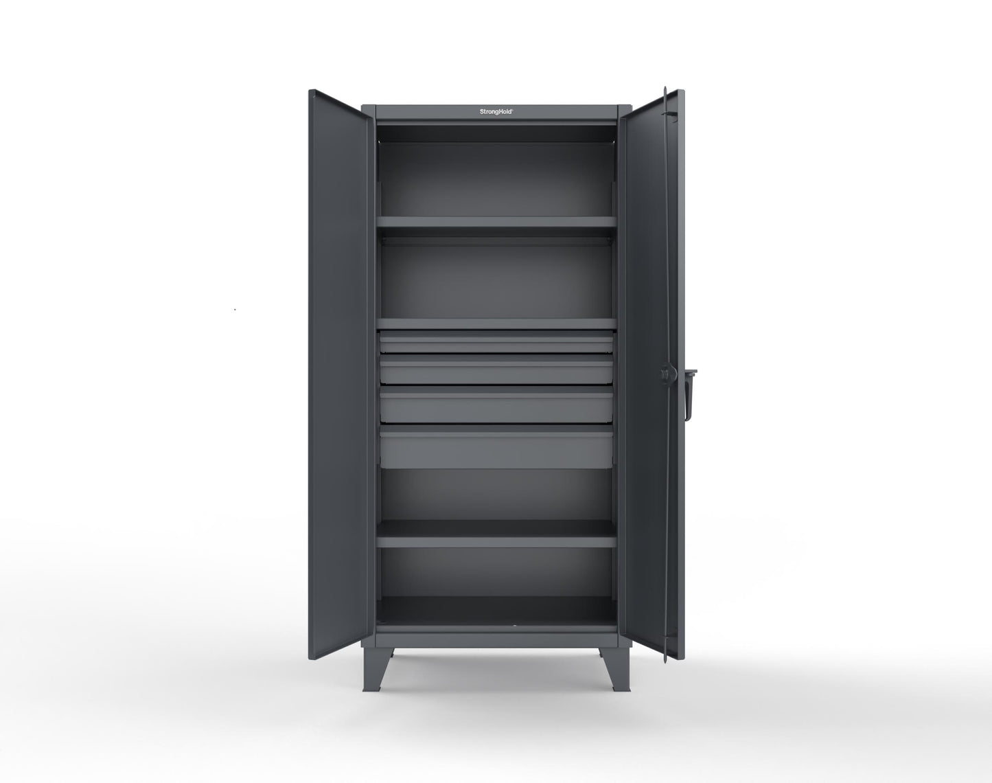 Extreme Duty 12 GA Cabinet with 4 Drawers, 3 Shelves - 36 In. W x 24 In. D x 78 In. H - 36-243-4DB-7024