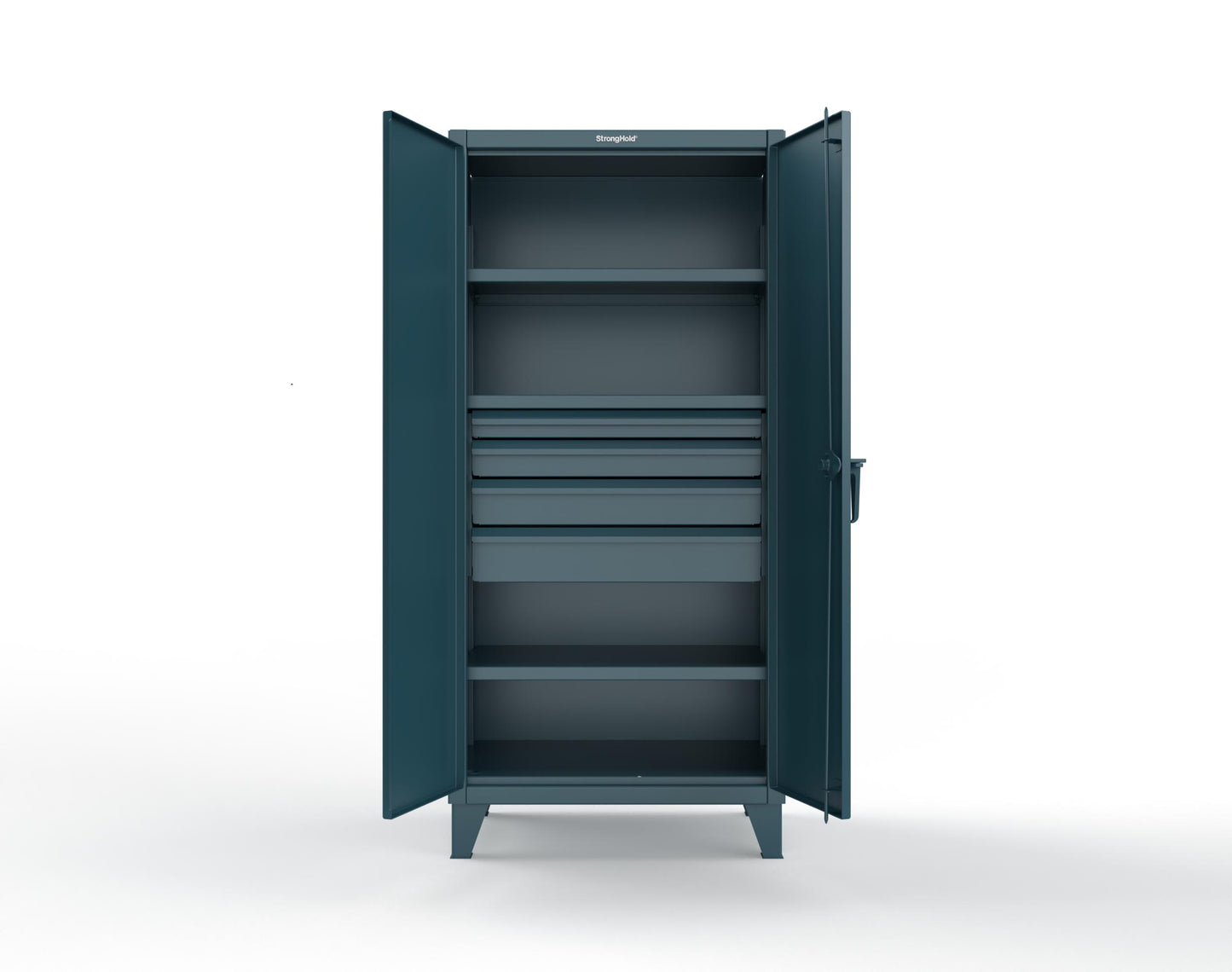 Extreme Duty 12 GA Cabinet with 4 Drawers, 3 Shelves - 36 In. W x 24 In. D x 78 In. H - 36-243-4DB-5001