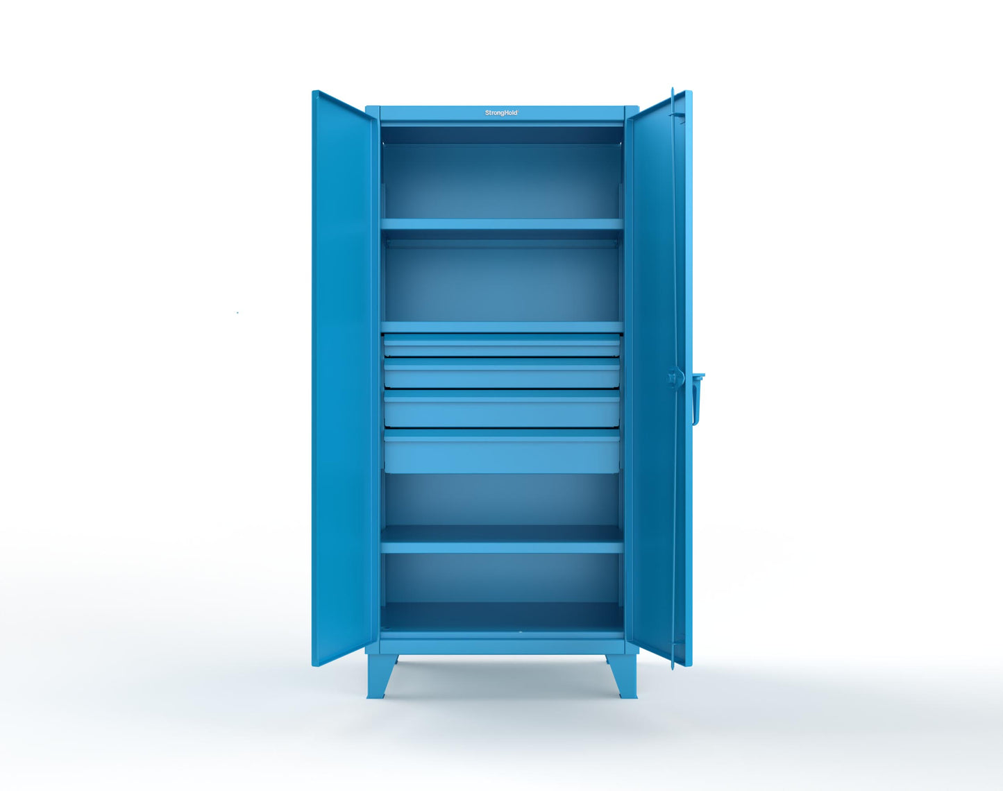 Extreme Duty 12 GA Cabinet with 4 Drawers, 3 Shelves - 36 In. W x 24 In. D x 78 In. H - 36-243-4DB-5012