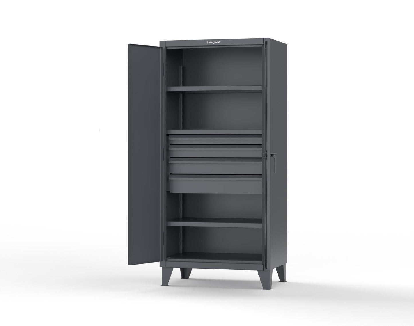 Extreme Duty 12 GA Cabinet with 4 Drawers, 3 Shelves - 36 In. W x 24 In. D x 78 In. H - 36-243-4DB-7024