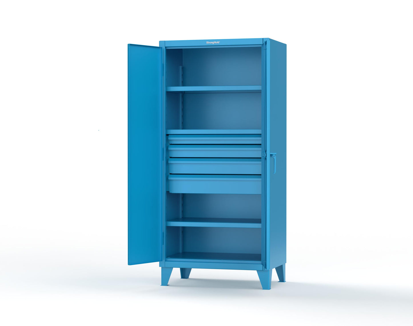 Extreme Duty 12 GA Cabinet with 4 Drawers, 3 Shelves - 36 In. W x 24 In. D x 78 In. H - 36-243-4DB-5012