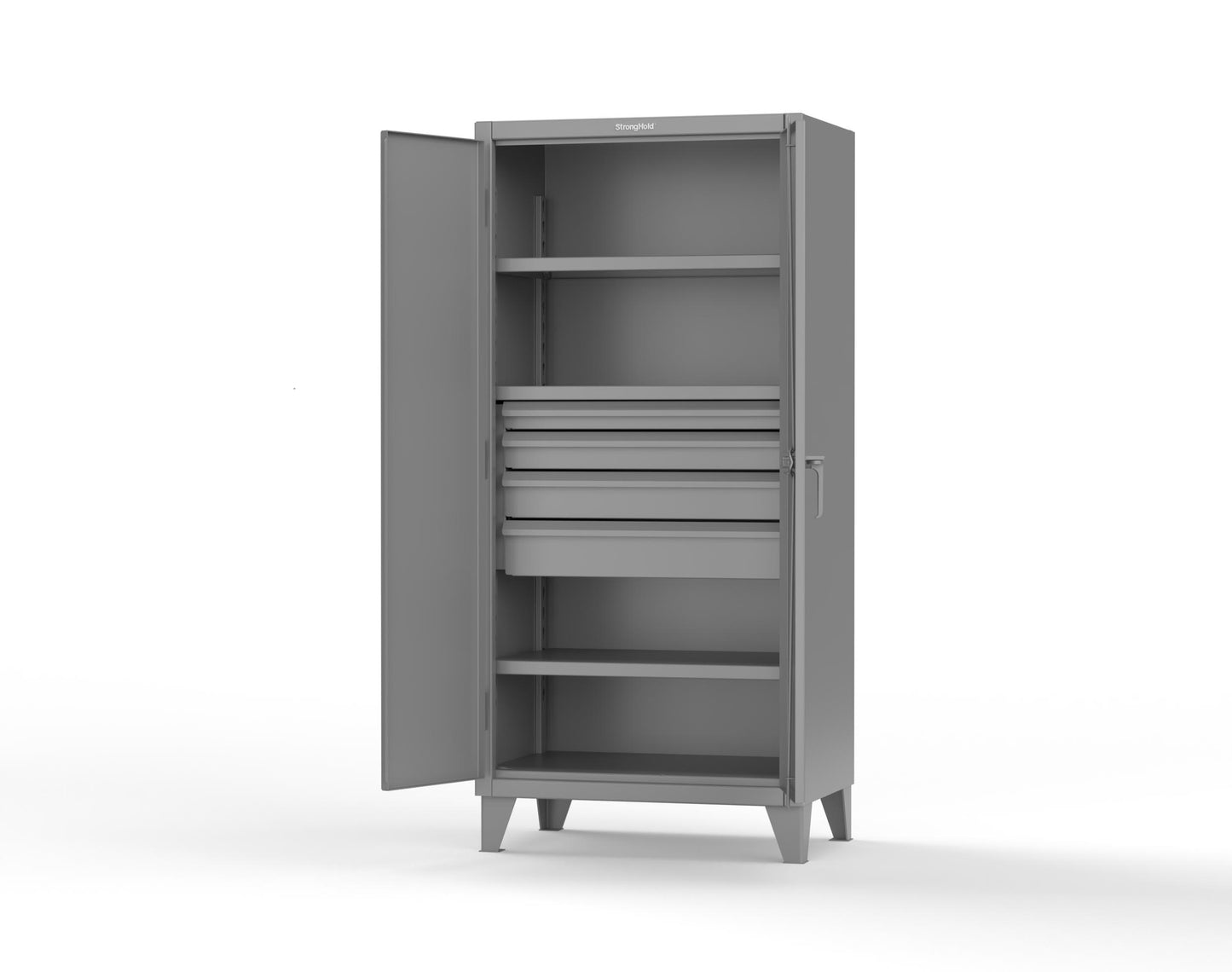 Extreme Duty 12 GA Cabinet with 4 Drawers, 3 Shelves - 36 In. W x 24 In. D x 78 In. H - 36-243-4DB-7037