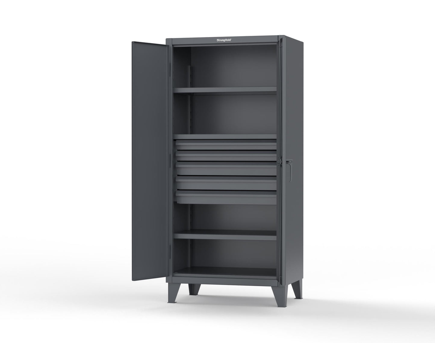 Extreme Duty 12 GA Cabinet with 5 Drawers, 3 Shelves - 36 In. W x 24 In. D x 78 In. H - 36-243-5DB-7024