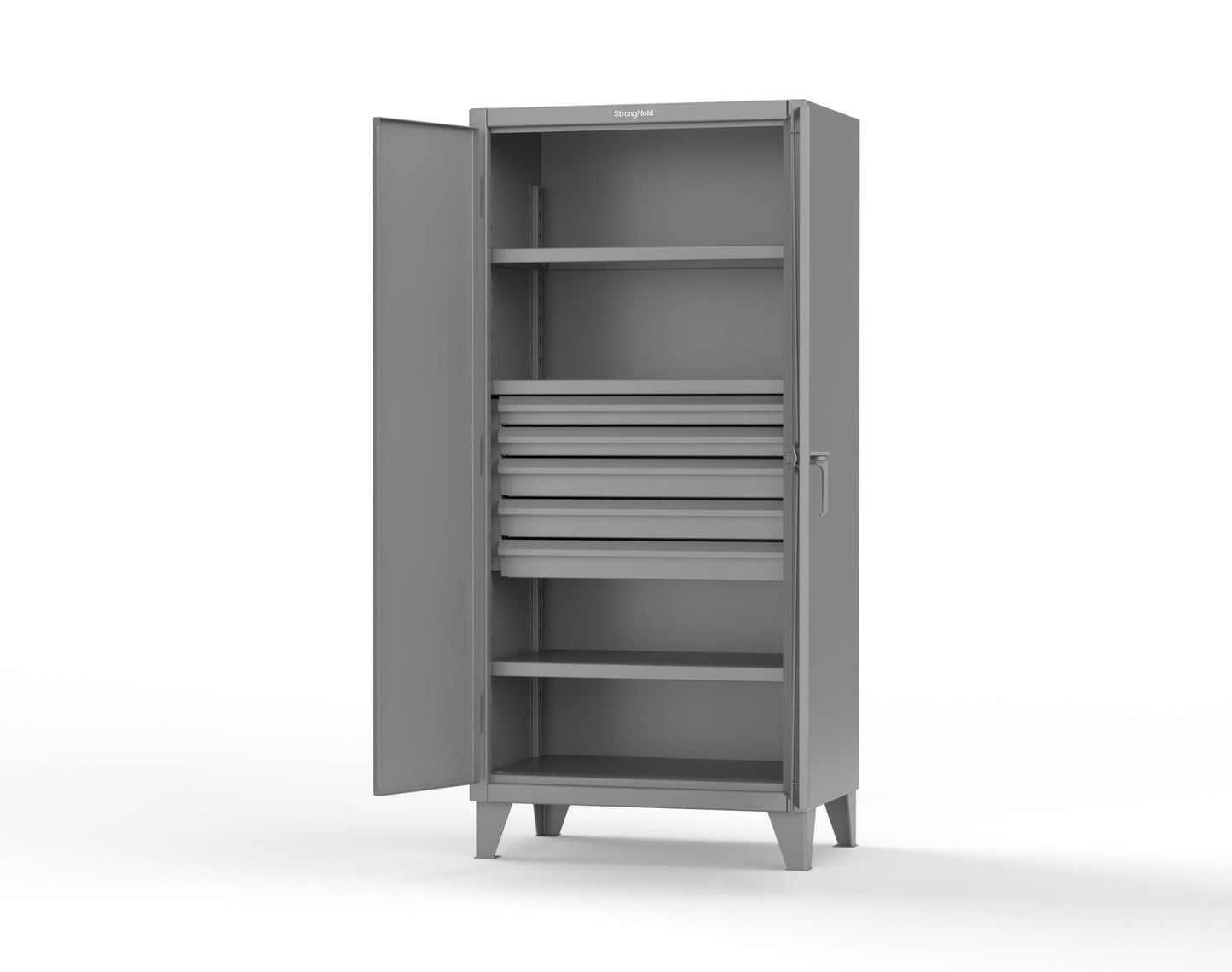 Extreme Duty 12 GA Cabinet with 5 Drawers, 3 Shelves - 36 In. W x 24 In. D x 78 In. H - 36-243-5DB-7037