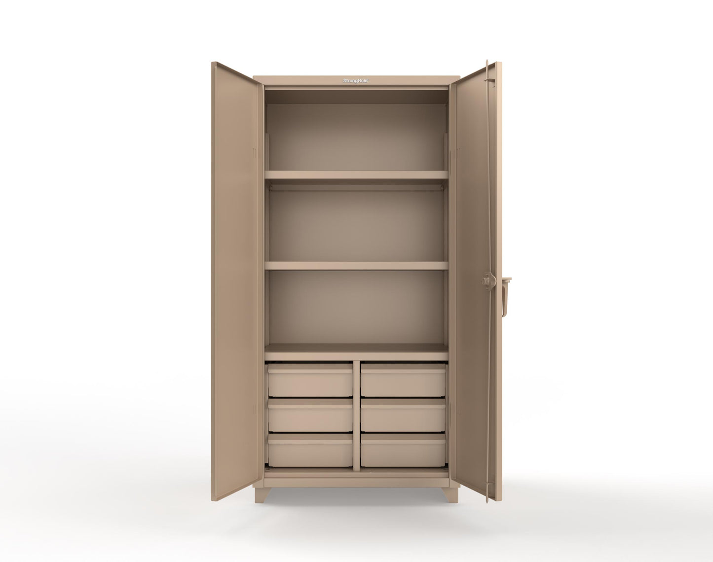 Extra Heavy Duty 14 GA Cabinet with 6 Half-Width Drawers, 3 Shelves - 36 In. W x 24 In. D x 75 In. H - 36-243-6/5DB-L-1019