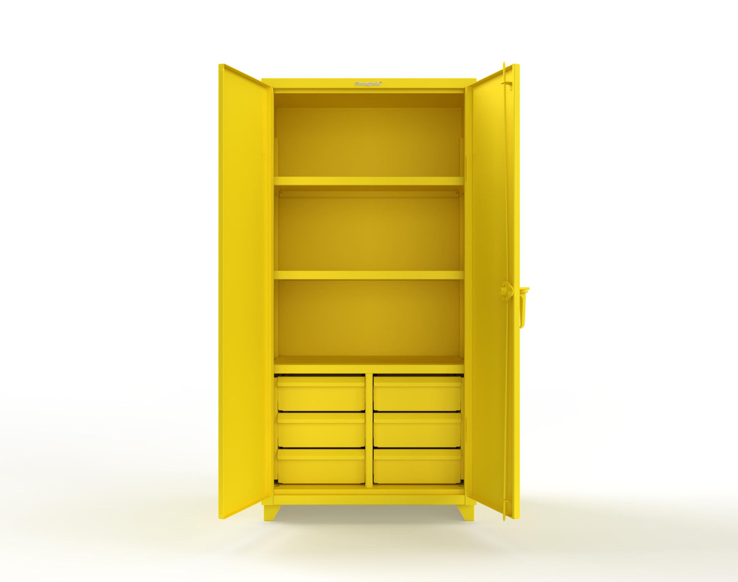 Extra Heavy Duty 14 GA Cabinet with 6 Half-Width Drawers, 3 Shelves - 36 In. W x 24 In. D x 75 In. H - 36-243-6/5DB-L-1021