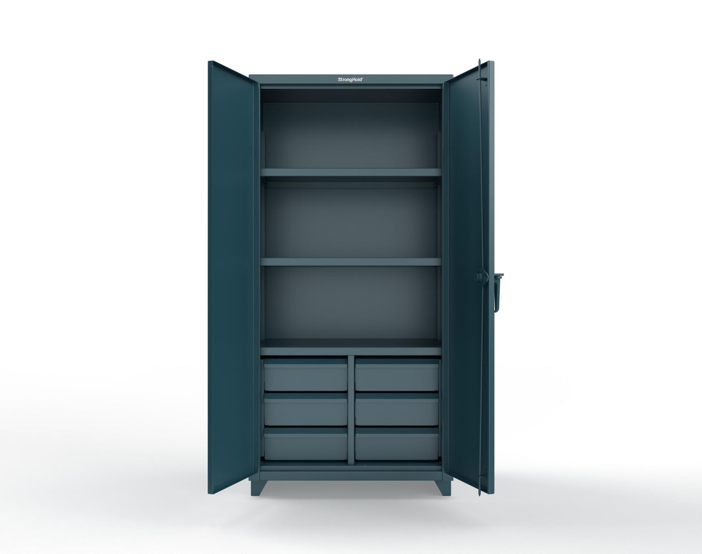 Extra Heavy Duty 14 GA Cabinet with 6 Half-Width Drawers, 3 Shelves - 36 In. W x 24 In. D x 75 In. H - 36-243-6/5DB-L-5001