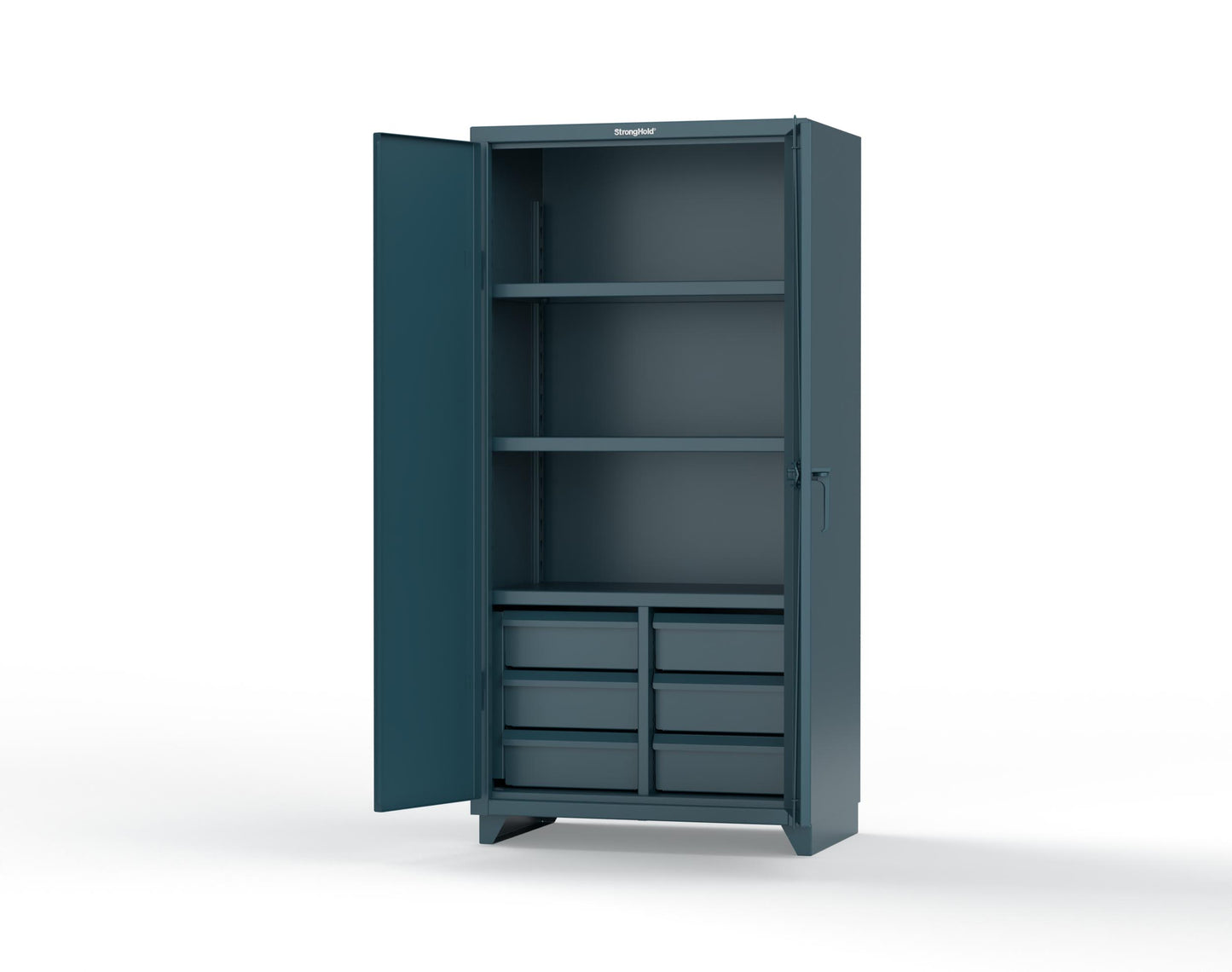 Extra Heavy Duty 14 GA Cabinet with 6 Half-Width Drawers, 3 Shelves - 36 In. W x 24 In. D x 75 In. H - 36-243-6/5DB-L-5001