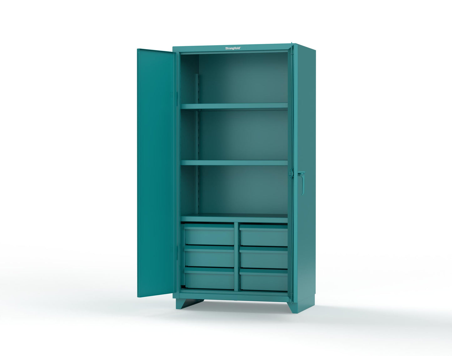 Extra Heavy Duty 14 GA Cabinet with 6 Half-Width Drawers, 3 Shelves - 36 In. W x 24 In. D x 75 In. H - 36-243-6/5DB-L-5021