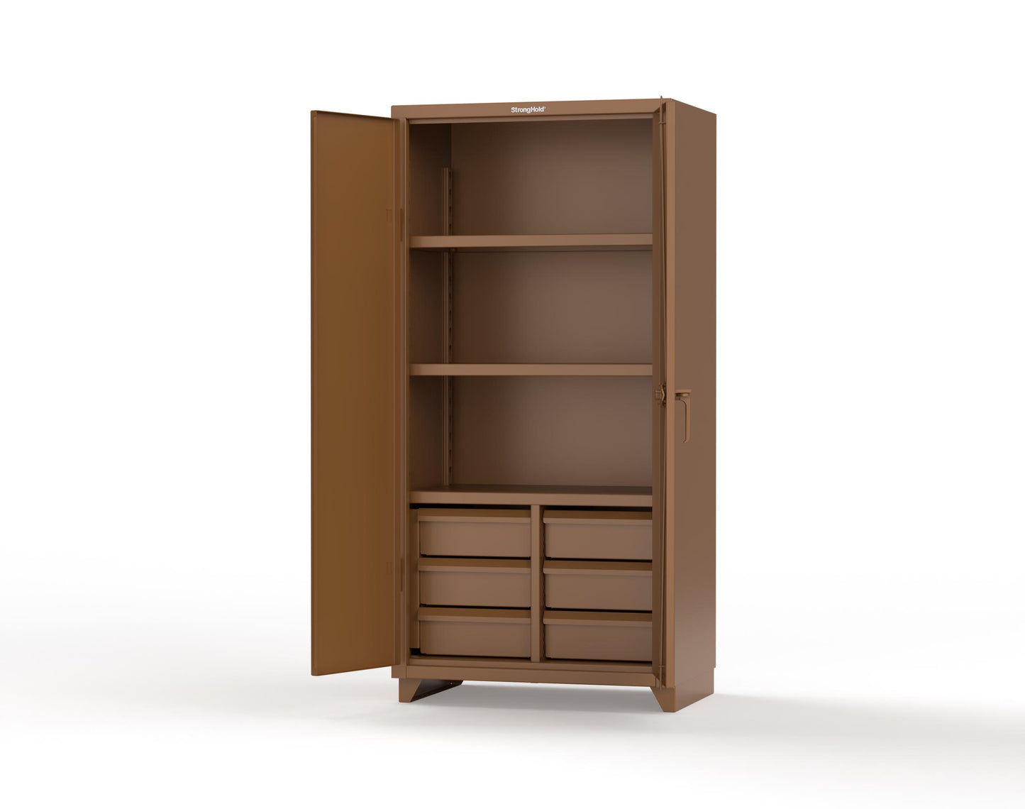Extra Heavy Duty 14 GA Cabinet with 6 Half-Width Drawers, 3 Shelves - 36 In. W x 24 In. D x 75 In. H - 36-243-6/5DB-L-8008