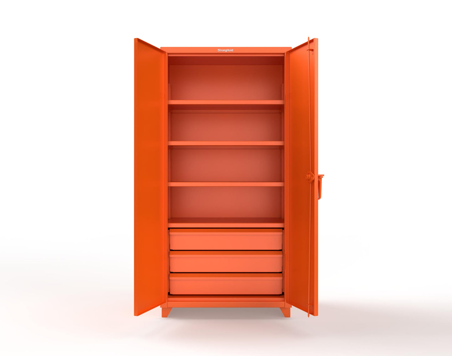 Extra Heavy Duty 14 GA Cabinet with 3 Drawers, 4 Shelves - 36 In. W x 24 In. D x 75 In. H - 36-244-3DB-L-2009
