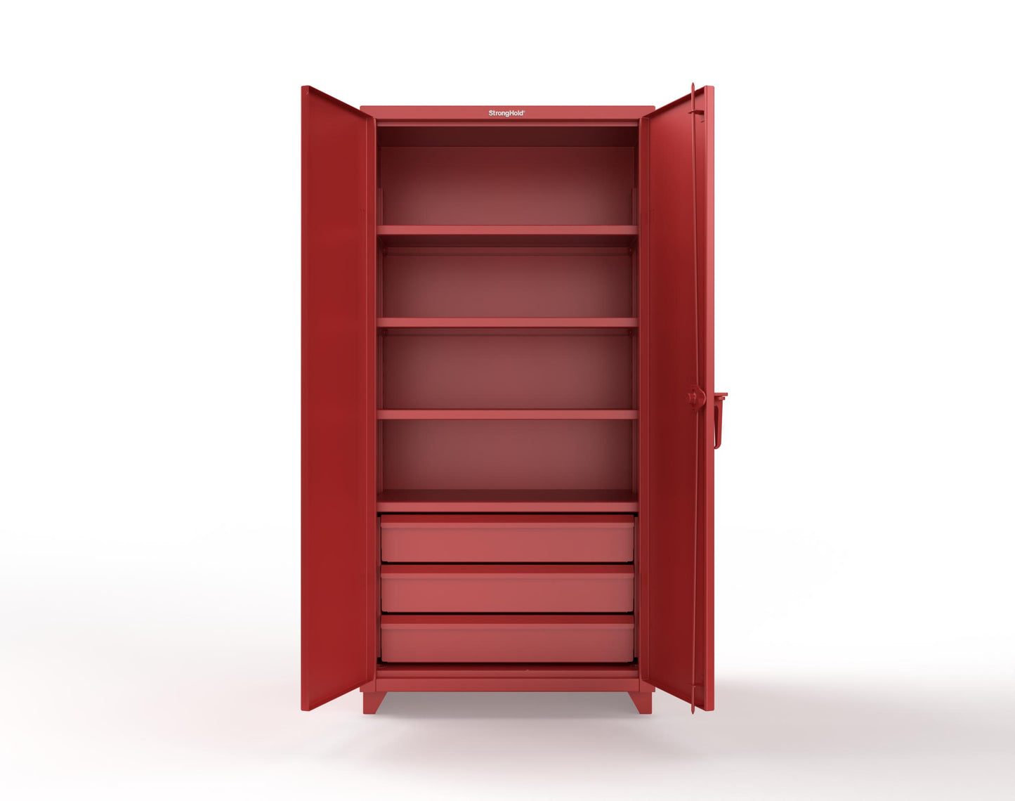 Extra Heavy Duty 14 GA Cabinet with 3 Drawers, 4 Shelves - 36 In. W x 24 In. D x 75 In. H - 36-244-3DB-L-3001