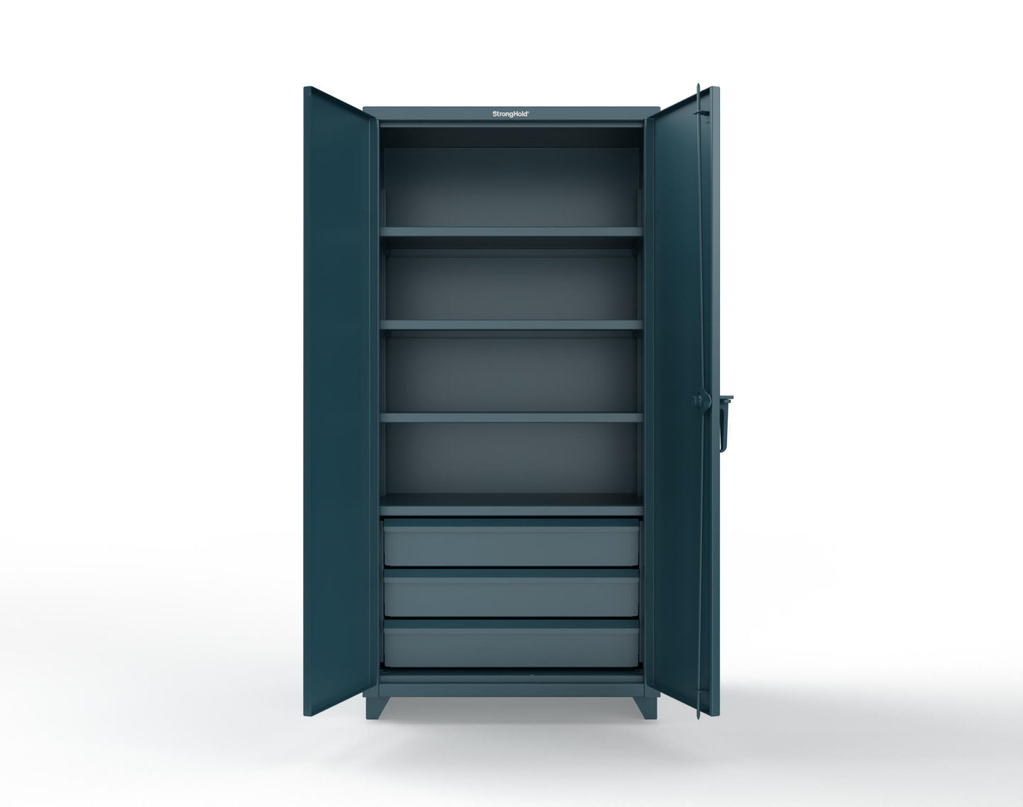 Extra Heavy Duty 14 GA Cabinet with 3 Drawers, 4 Shelves - 36 In. W x 24 In. D x 75 In. H - 36-244-3DB-L-5001