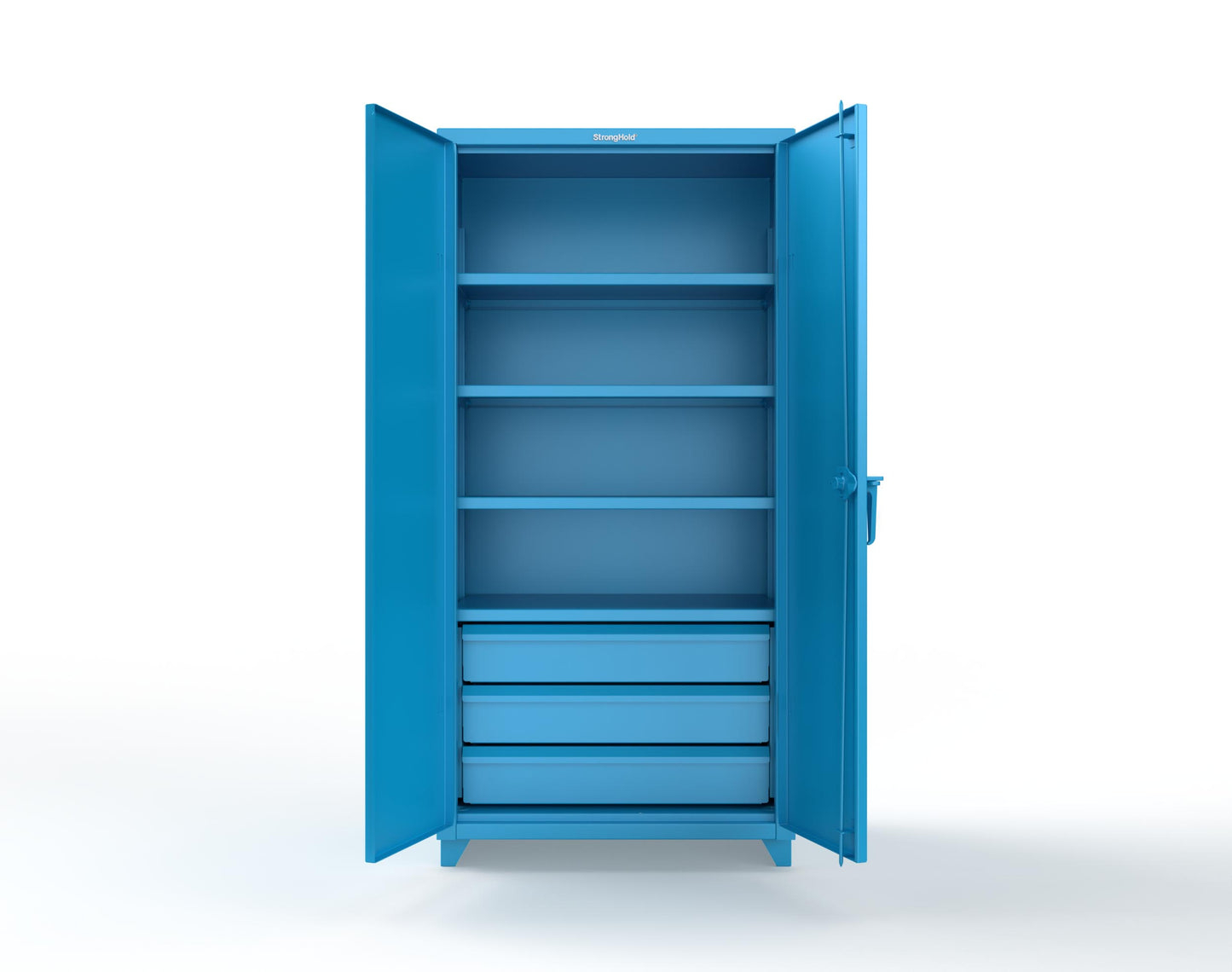 Extra Heavy Duty 14 GA Cabinet with 3 Drawers, 4 Shelves - 36 In. W x 24 In. D x 75 In. H - 36-244-3DB-L-5012