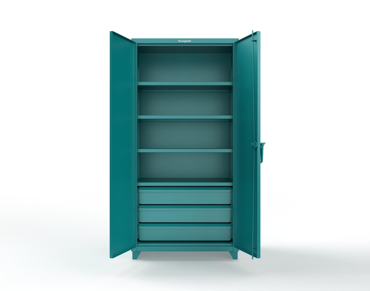 Extra Heavy Duty 14 GA Cabinet with 3 Drawers, 4 Shelves - 36 In. W x 24 In. D x 75 In. H - 36-244-3DB-L-5021
