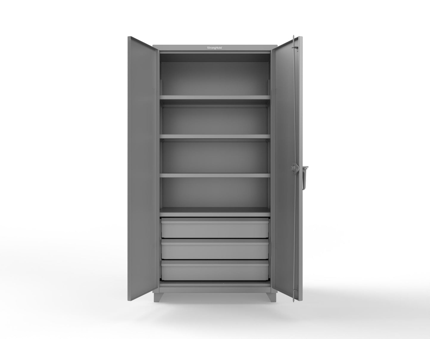Extra Heavy Duty 14 GA Cabinet with 3 Drawers, 4 Shelves - 36 In. W x 24 In. D x 75 In. H - 36-244-3DB-L-7037