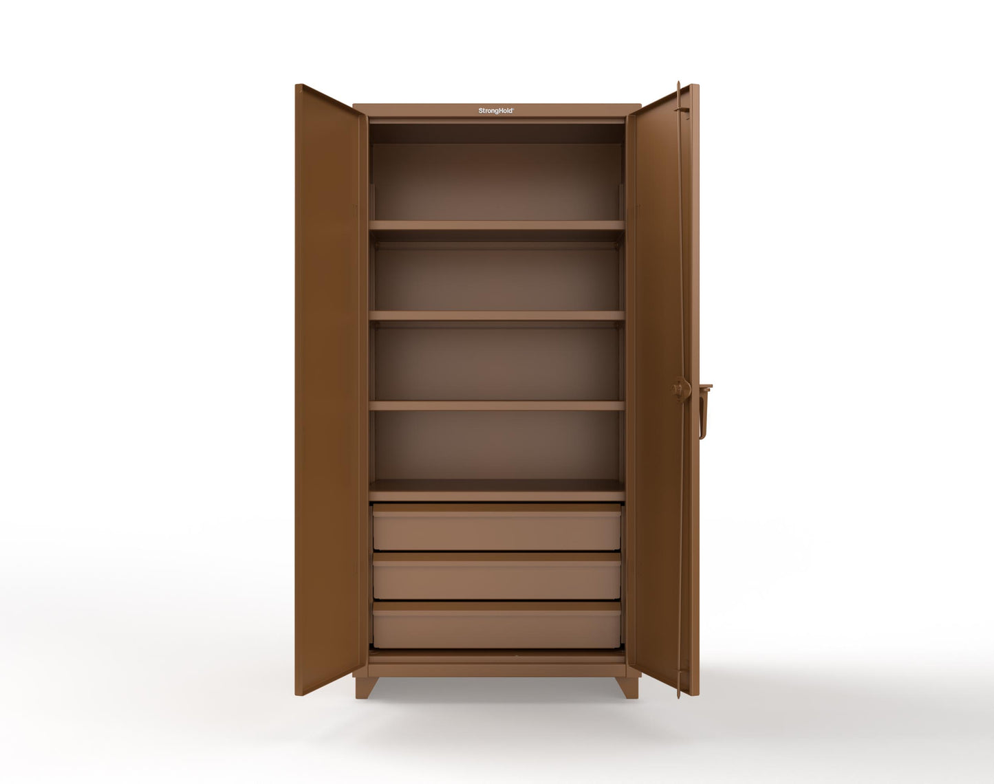 Extra Heavy Duty 14 GA Cabinet with 3 Drawers, 4 Shelves - 36 In. W x 24 In. D x 75 In. H - 36-244-3DB-L-8008