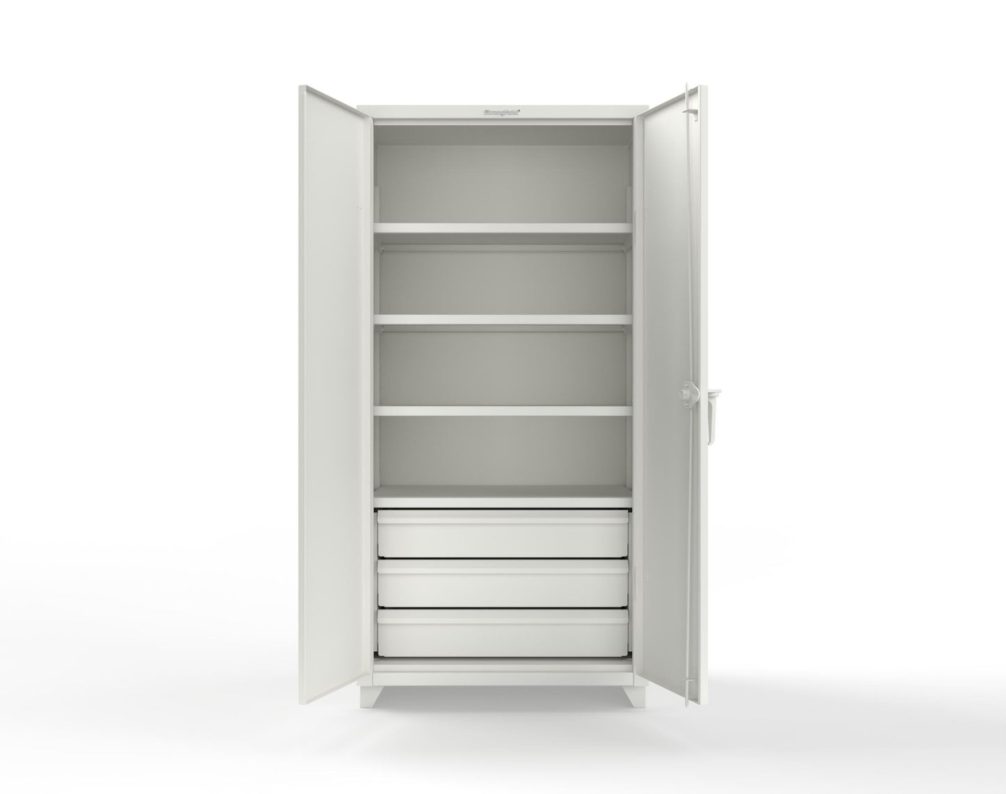 Extra Heavy Duty 14 GA Cabinet with 3 Drawers, 4 Shelves - 36 In. W x 24 In. D x 75 In. H - 36-244-3DB-L-9003