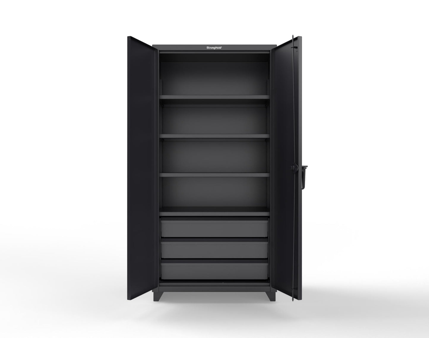 Extra Heavy Duty 14 GA Cabinet with 3 Drawers, 4 Shelves - 36 In. W x 24 In. D x 75 In. H - 36-244-3DB-L-9005