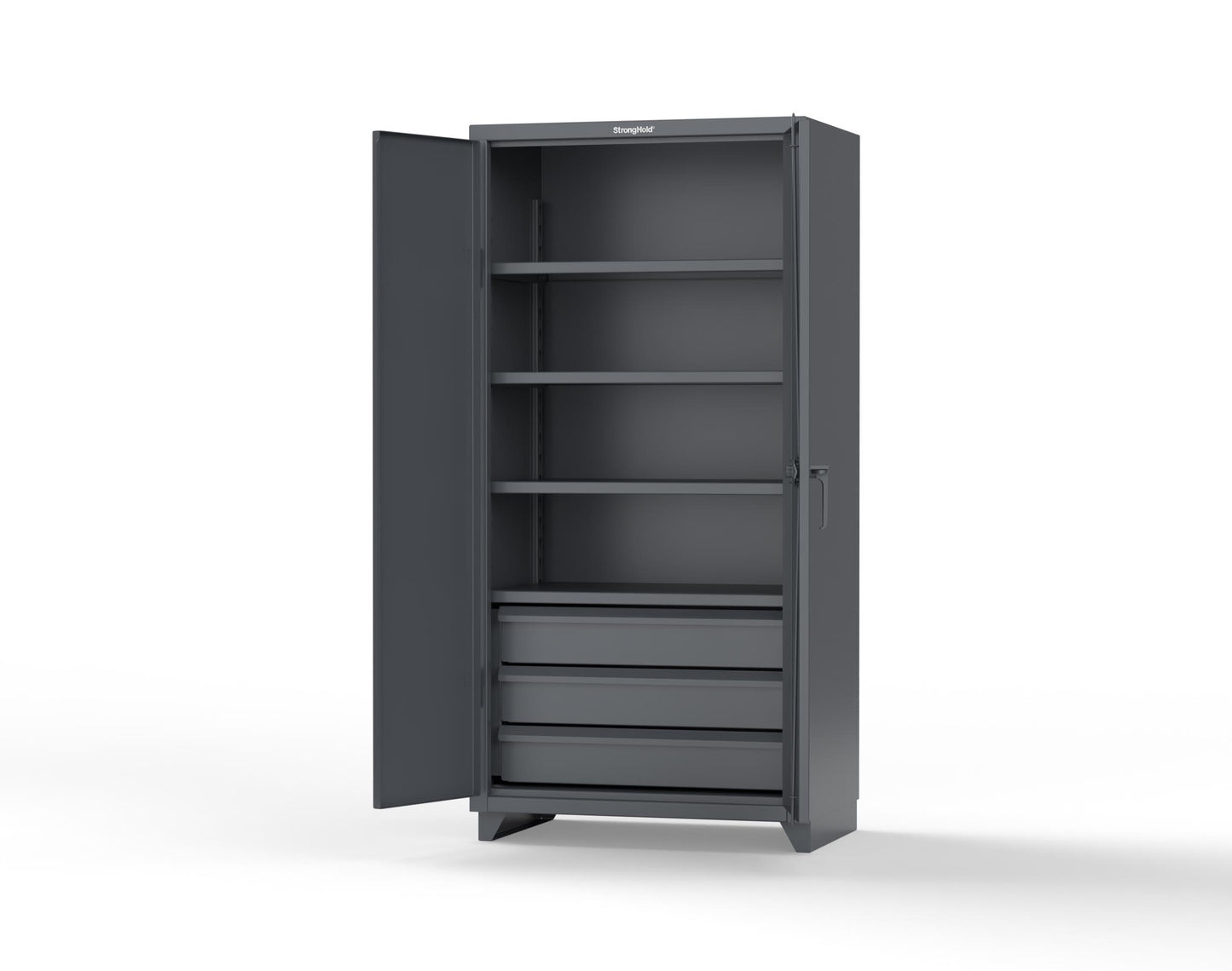Extra Heavy Duty 14 GA Cabinet with 3 Drawers, 4 Shelves - 36 In. W x 24 In. D x 75 In. H - 36-244-3DB-L-7024
