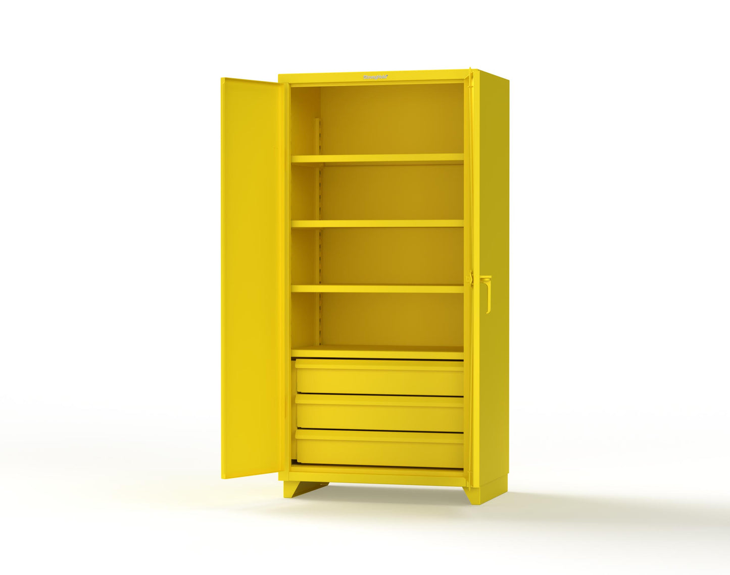 Extra Heavy Duty 14 GA Cabinet with 3 Drawers, 4 Shelves - 36 In. W x 24 In. D x 75 In. H - 36-244-3DB-L-1021