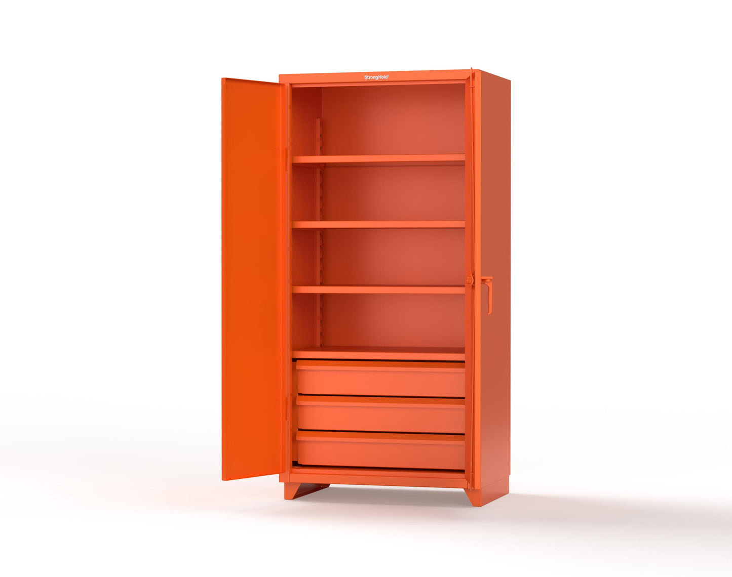 Extra Heavy Duty 14 GA Cabinet with 3 Drawers, 4 Shelves - 36 In. W x 24 In. D x 75 In. H - 36-244-3DB-L-2009