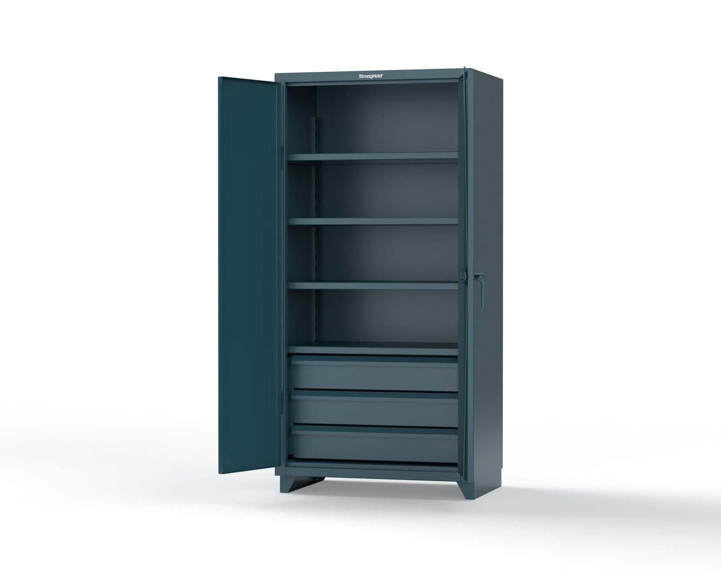 Extra Heavy Duty 14 GA Cabinet with 3 Drawers, 4 Shelves - 36 In. W x 24 In. D x 75 In. H - 36-244-3DB-L-5001