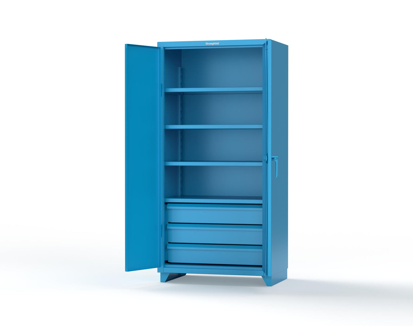 Extra Heavy Duty 14 GA Cabinet with 3 Drawers, 4 Shelves - 36 In. W x 24 In. D x 75 In. H - 36-244-3DB-L-5012