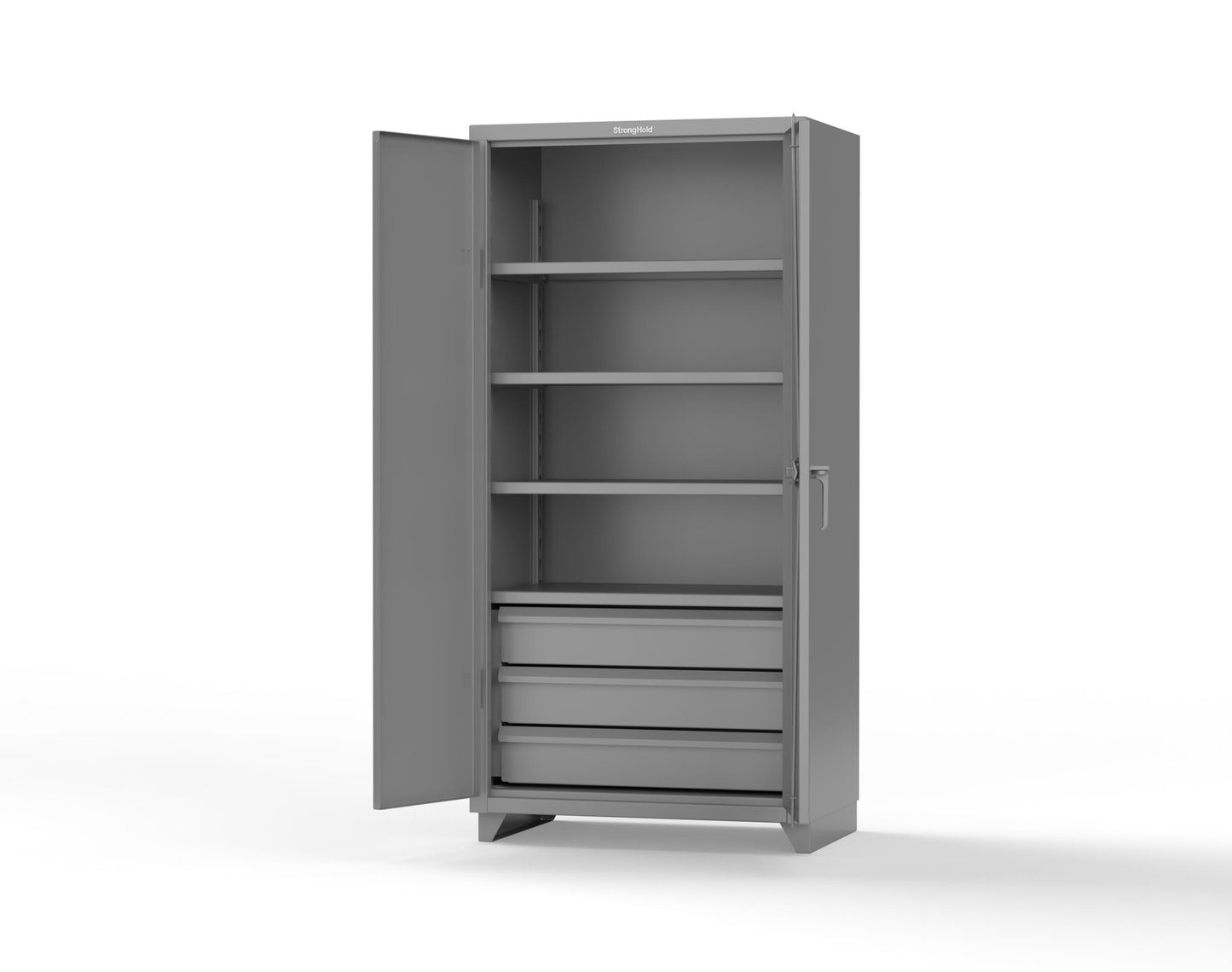 Extra Heavy Duty 14 GA Cabinet with 3 Drawers, 4 Shelves - 36 In. W x 24 In. D x 75 In. H - 36-244-3DB-L-7037