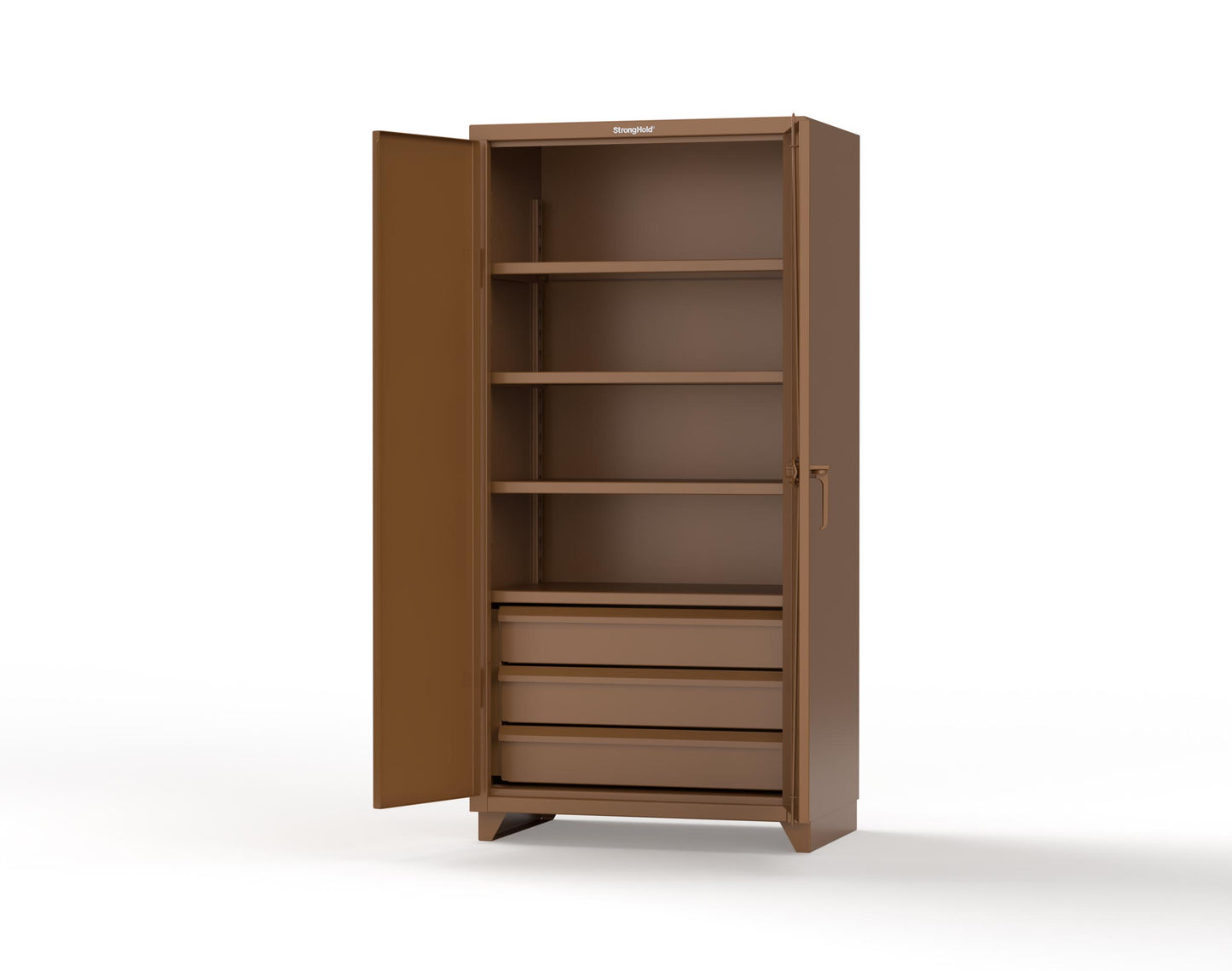 Extra Heavy Duty 14 GA Cabinet with 3 Drawers, 4 Shelves - 36 In. W x 24 In. D x 75 In. H - 36-244-3DB-L-8008