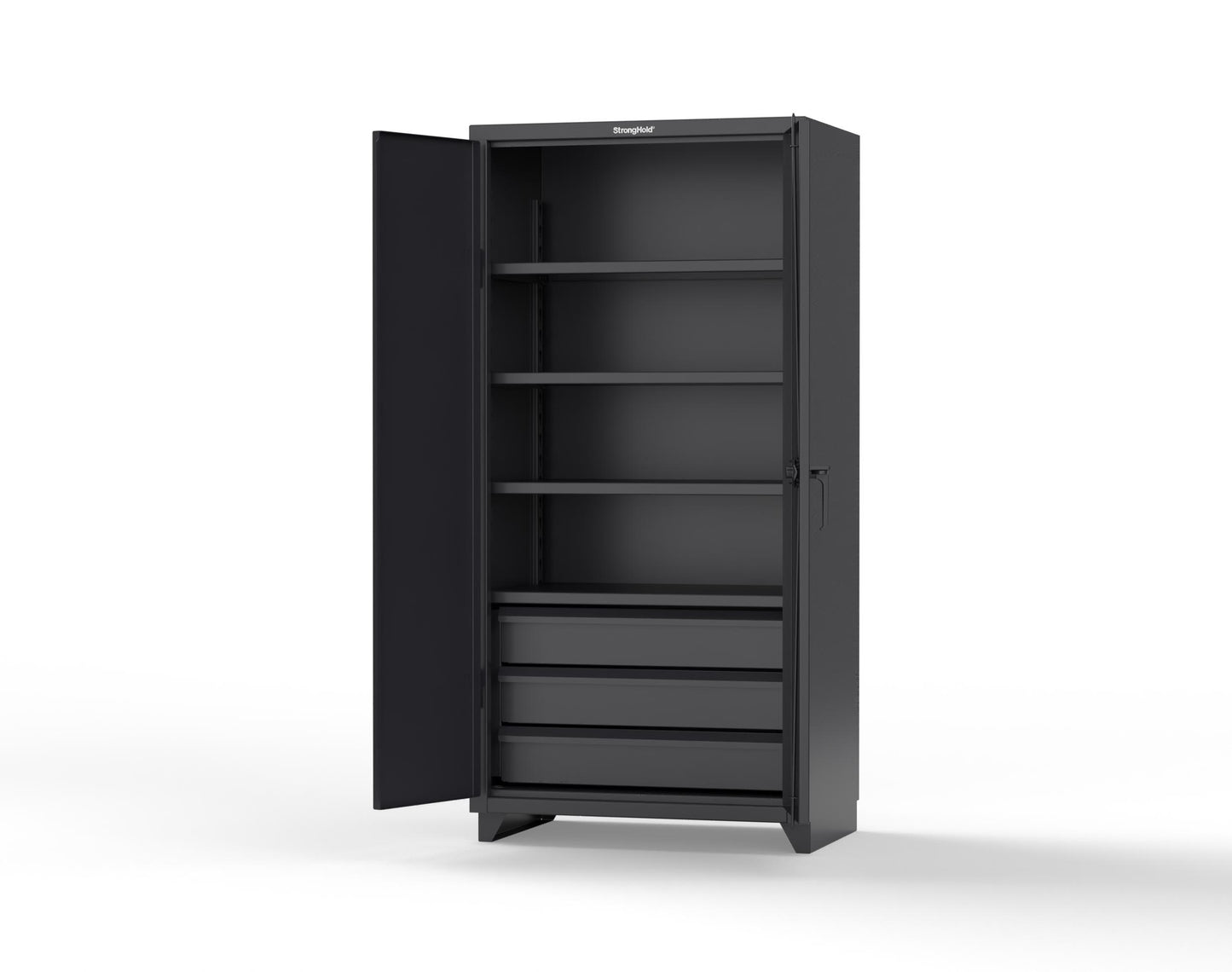 Extra Heavy Duty 14 GA Cabinet with 3 Drawers, 4 Shelves - 36 In. W x 24 In. D x 75 In. H - 36-244-3DB-L-9005