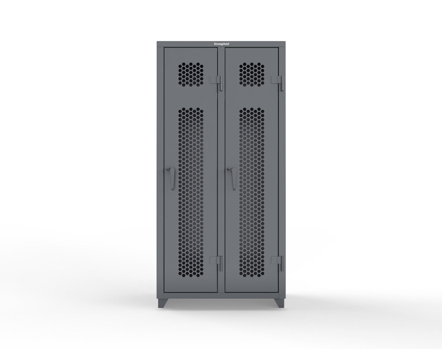 Extra Heavy Duty 14 GA Ventilated Single-Tier Locker with Shelf and Hanger Rod, 2 Compartments - 36 in. W x 18 in. D x 75 in. H - 36-2H-18-1T-L-7024