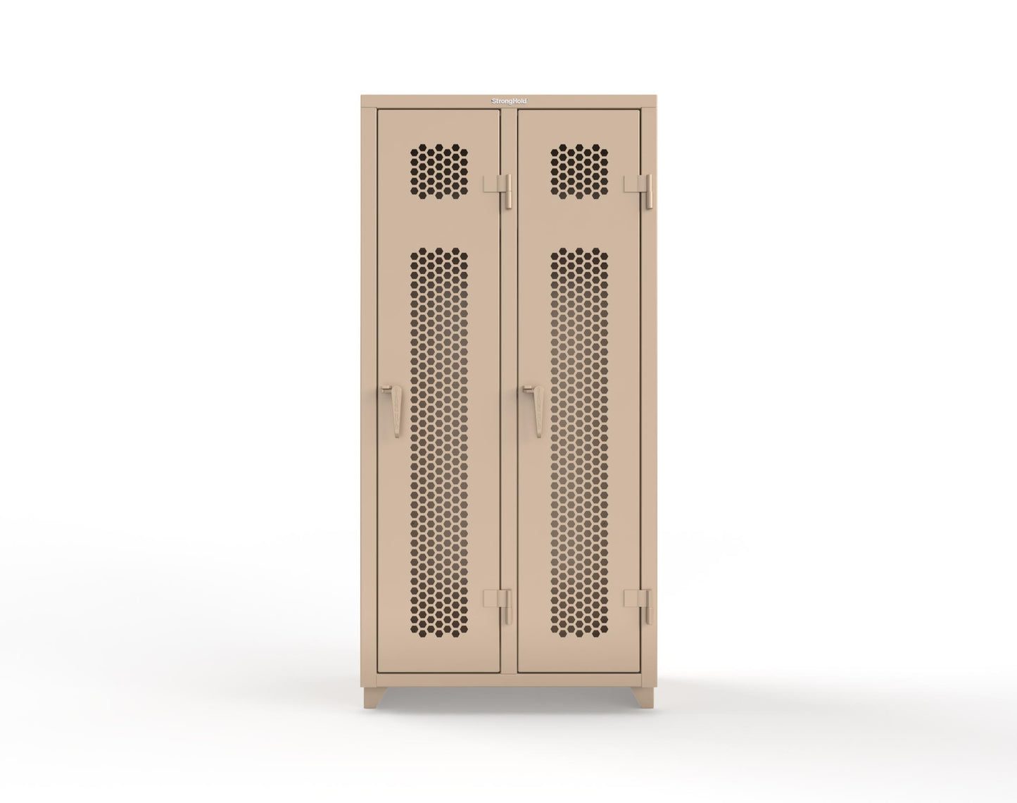 Extra Heavy Duty 14 GA Ventilated Single-Tier Locker with Shelf and Hanger Rod, 2 Compartments - 36 in. W x 18 in. D x 75 in. H - 36-2H-18-1T-L-1019