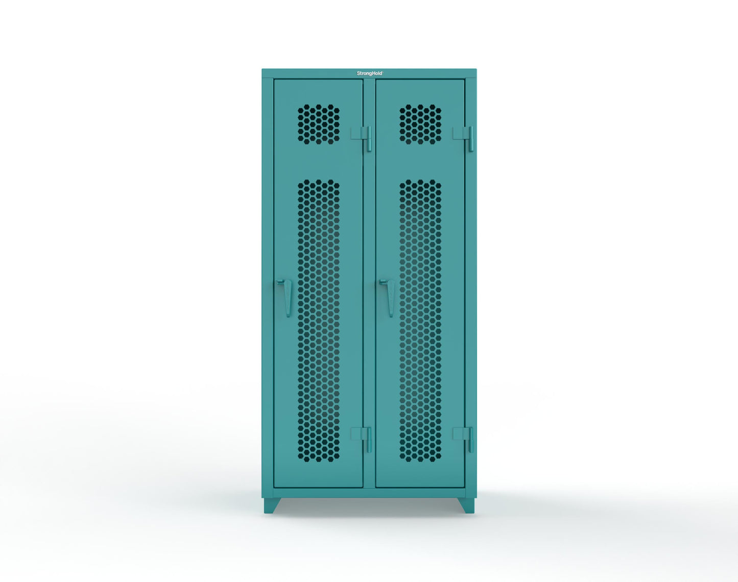 Extra Heavy Duty 14 GA Ventilated Single-Tier Locker with Shelf and Hanger Rod, 2 Compartments - 36 in. W x 18 in. D x 75 in. H - 36-2H-18-1T-L-5021