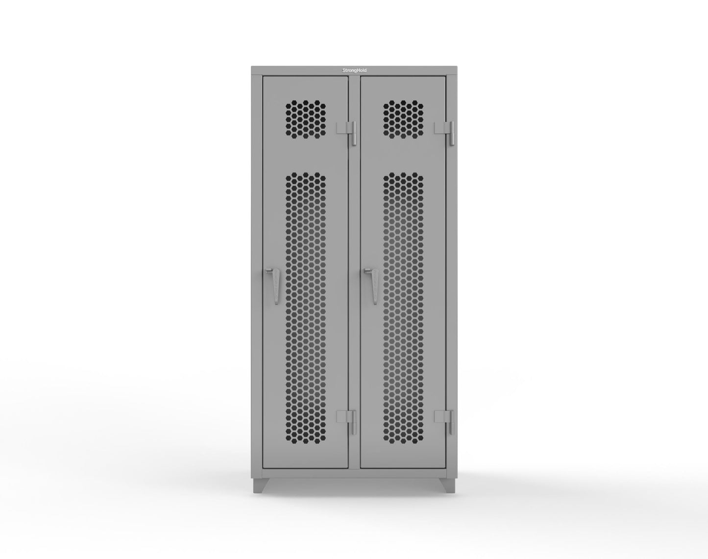 Extra Heavy Duty 14 GA Ventilated Single-Tier Locker with Shelf and Hanger Rod, 2 Compartments - 36 in. W x 18 in. D x 75 in. H - 36-2H-18-1T-L-7037