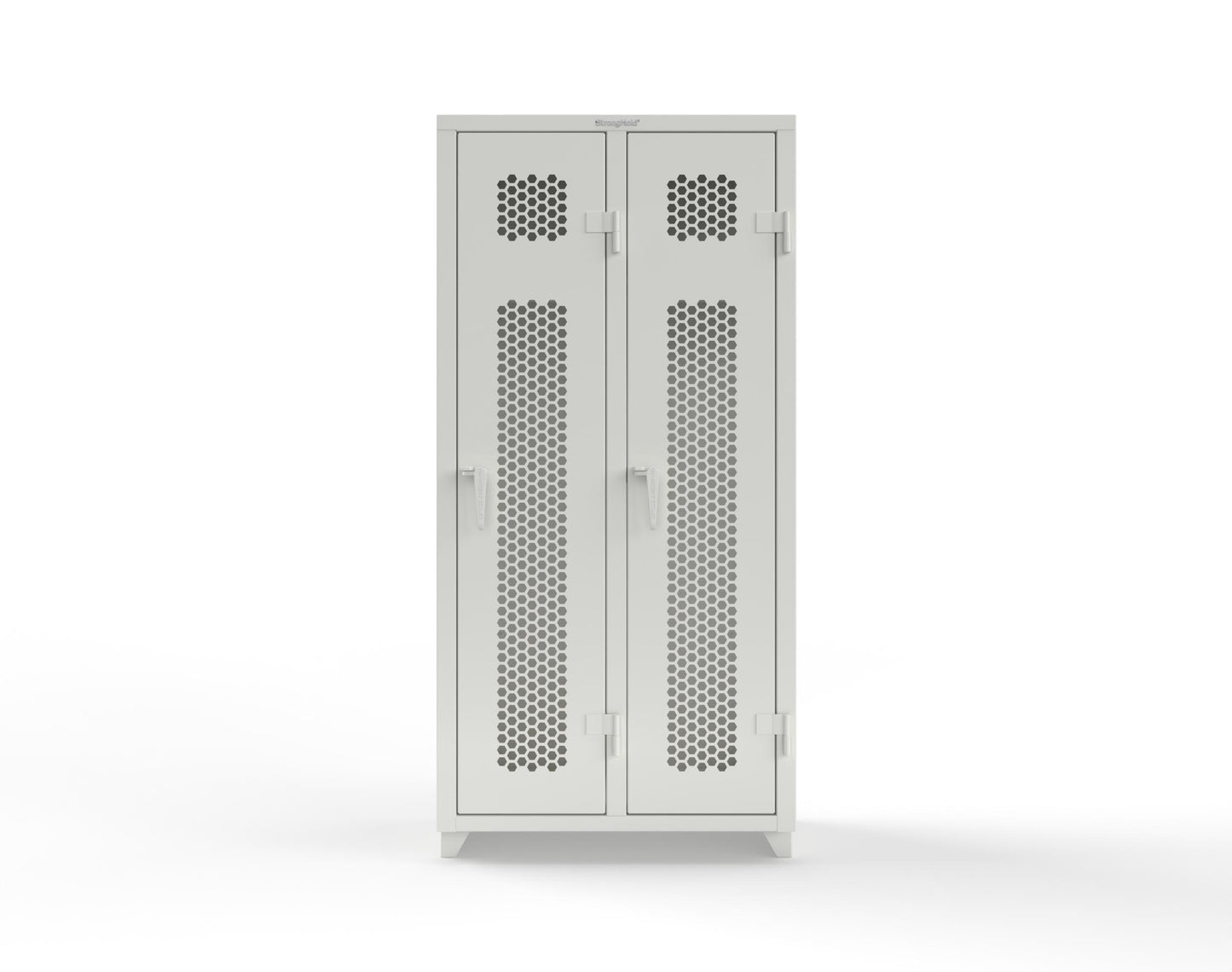 Extra Heavy Duty 14 GA Ventilated Single-Tier Locker with Shelf and Hanger Rod, 2 Compartments - 36 in. W x 18 in. D x 75 in. H - 36-2H-18-1T-L-9003