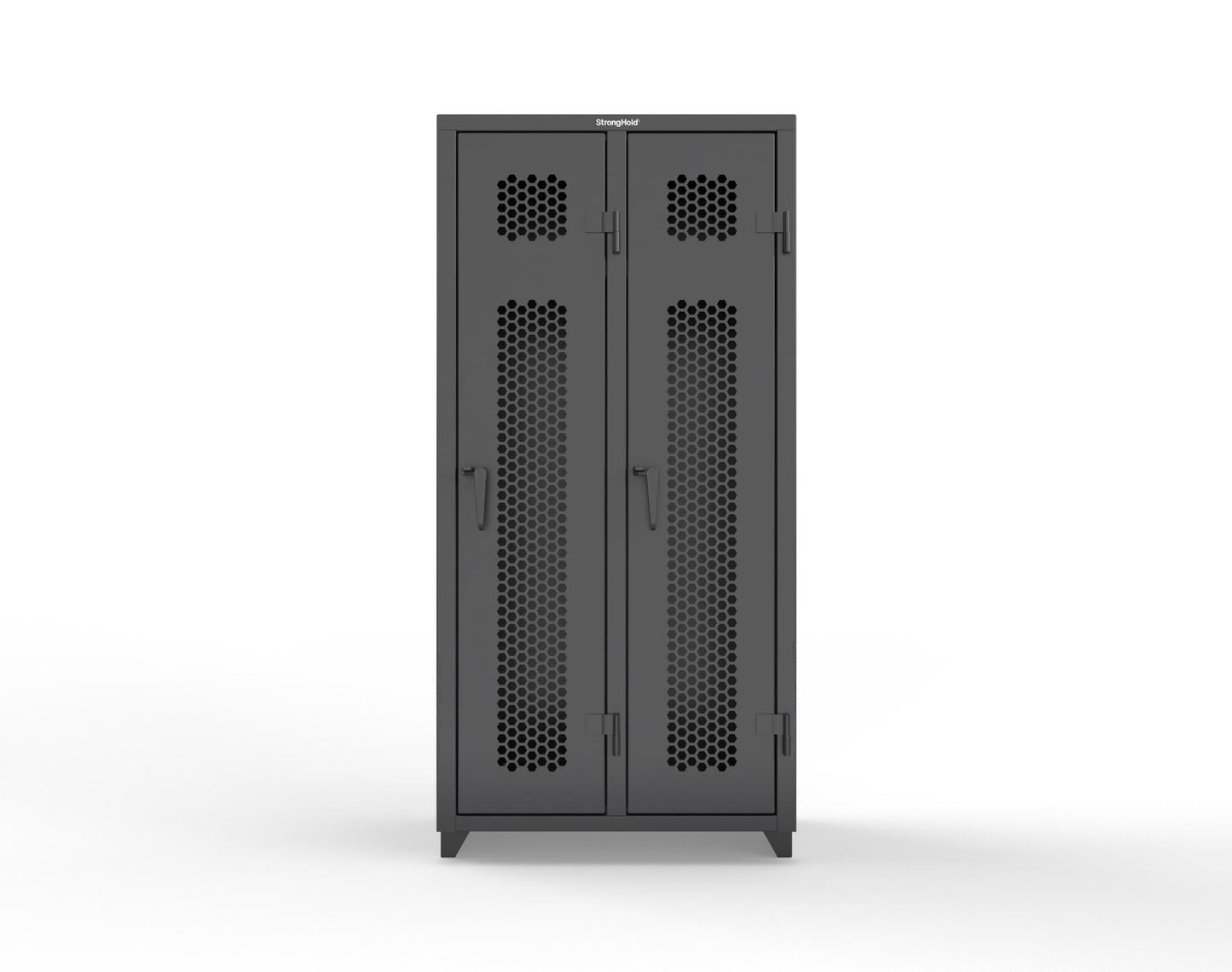 Extra Heavy Duty 14 GA Ventilated Single-Tier Locker with Shelf and Hanger Rod, 2 Compartments - 36 in. W x 18 in. D x 75 in. H - 36-2H-18-1T-L-9005