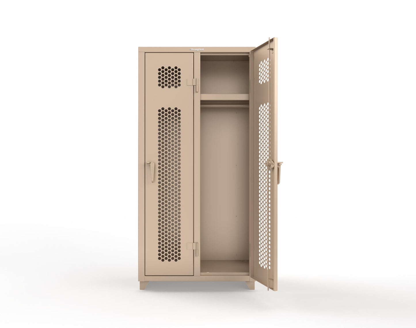 Extra Heavy Duty 14 GA Ventilated Single-Tier Locker with Shelf and Hanger Rod, 2 Compartments - 36 in. W x 18 in. D x 75 in. H - 36-2H-18-1T-L-1019