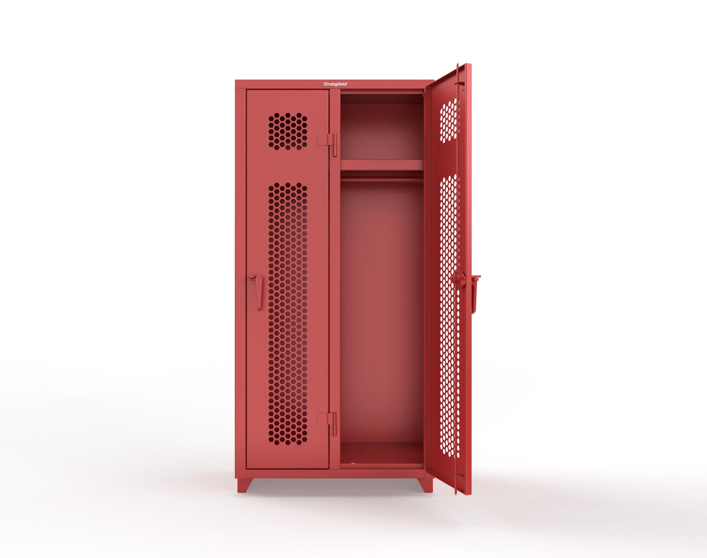 Extra Heavy Duty 14 GA Ventilated Single-Tier Locker with Shelf and Hanger Rod, 2 Compartments - 36 in. W x 18 in. D x 75 in. H - 36-2H-18-1T-L-3001