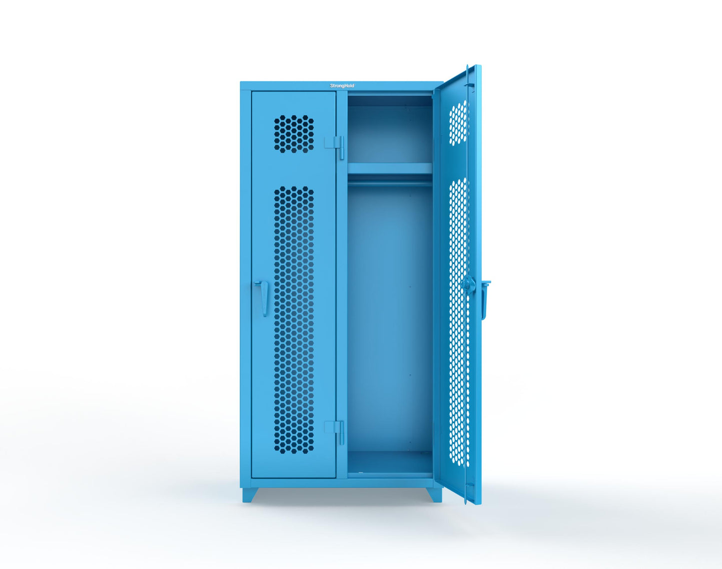 Extra Heavy Duty 14 GA Ventilated Single-Tier Locker with Shelf and Hanger Rod, 2 Compartments - 36 in. W x 18 in. D x 75 in. H - 36-2H-18-1T-L-5012