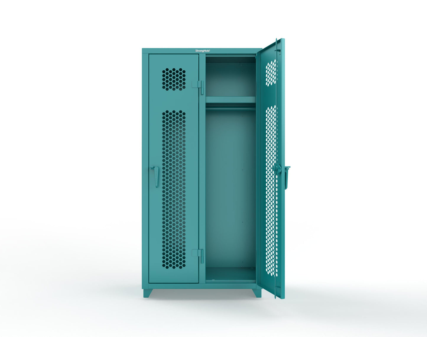 Extra Heavy Duty 14 GA Ventilated Single-Tier Locker with Shelf and Hanger Rod, 2 Compartments - 36 in. W x 18 in. D x 75 in. H - 36-2H-18-1T-L-5021