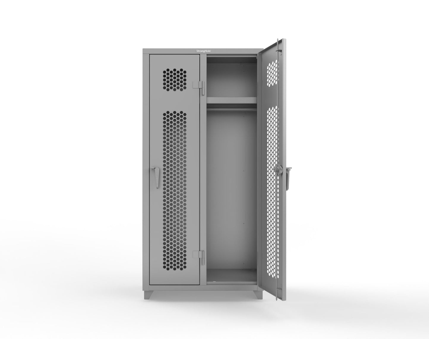 Extra Heavy Duty 14 GA Ventilated Single-Tier Locker with Shelf and Hanger Rod, 2 Compartments - 36 in. W x 18 in. D x 75 in. H - 36-2H-18-1T-L-7037